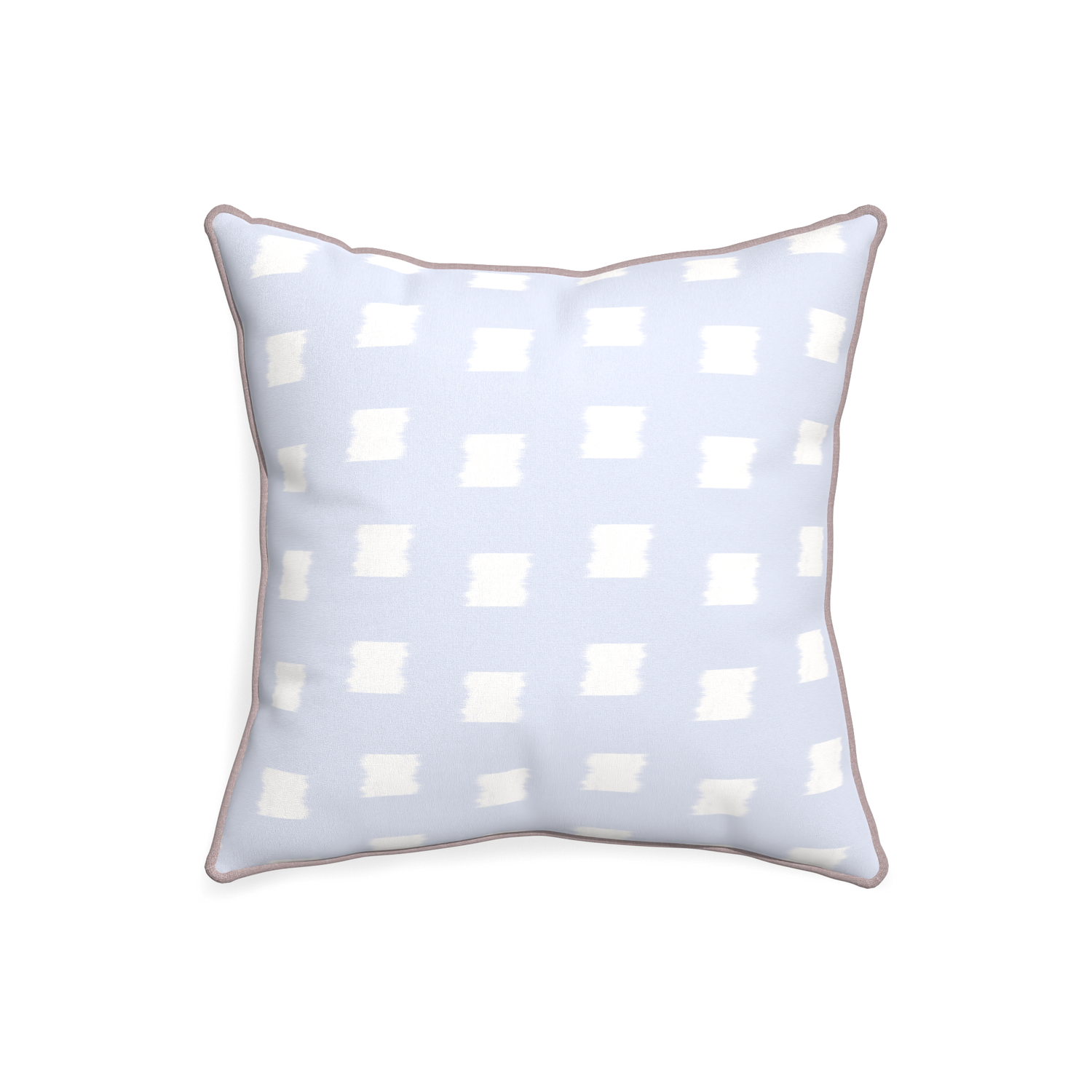 20-square denton custom sky blue patternpillow with orchid piping on white background