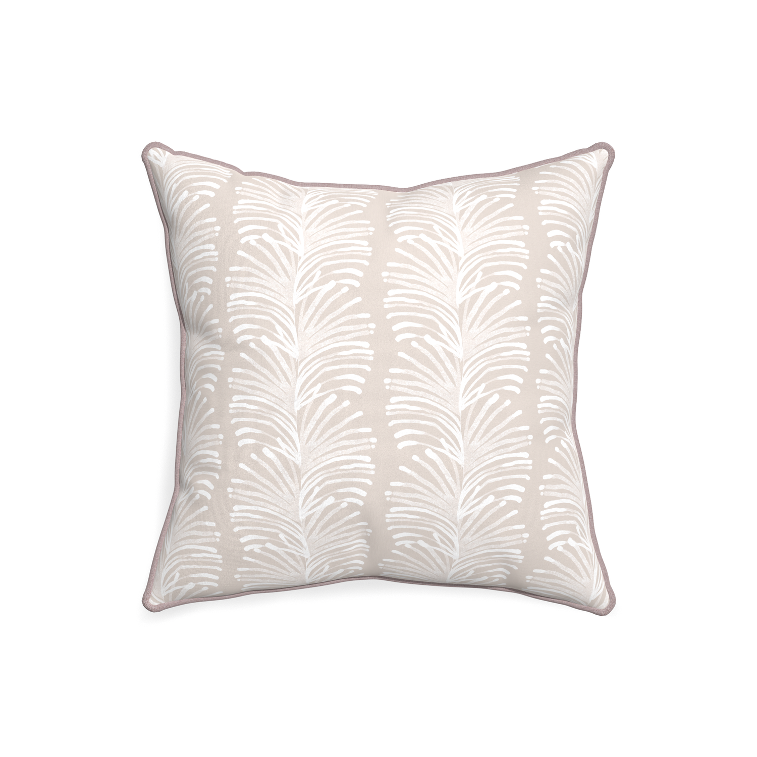 20-square emma sand custom sand colored botanical stripepillow with orchid piping on white background