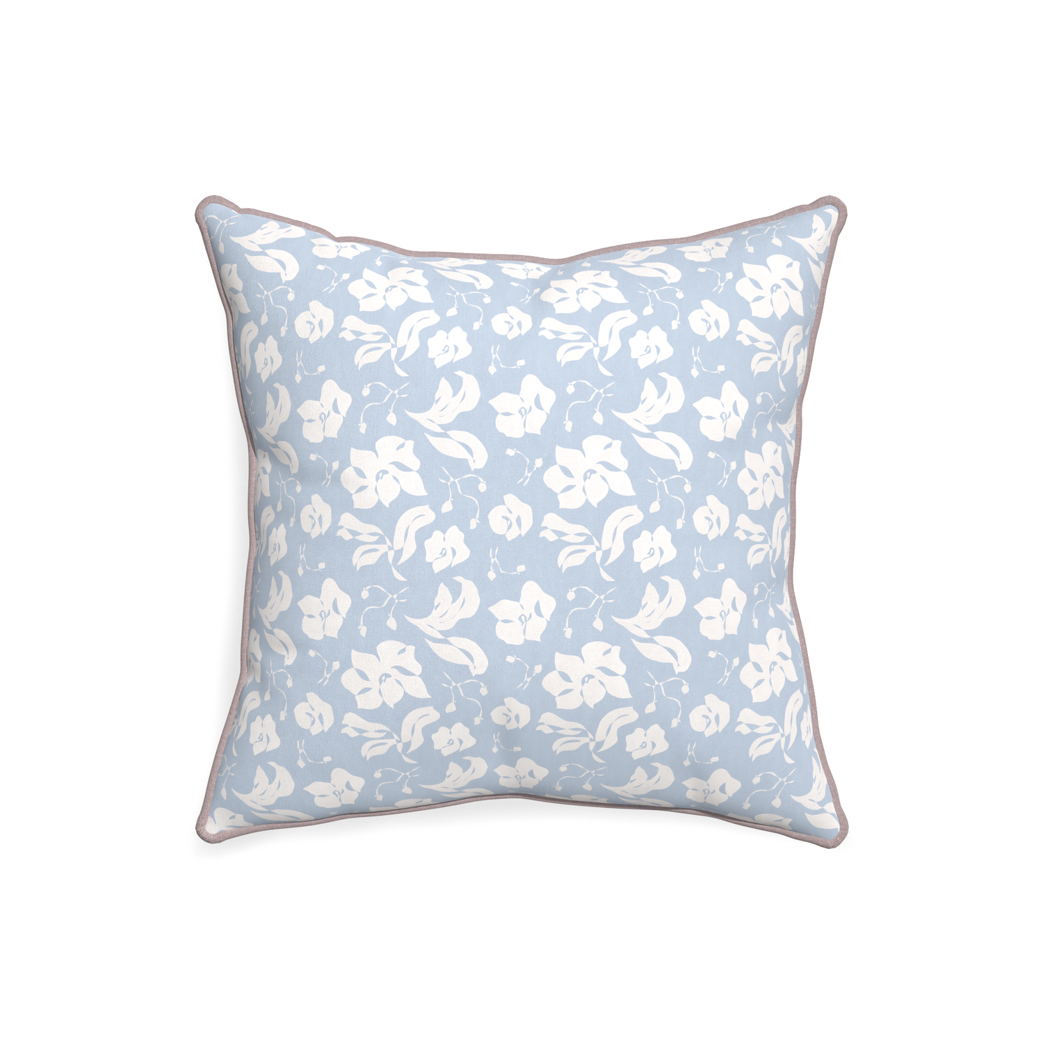 20-square georgia custom cornflower blue floralpillow with orchid piping on white background