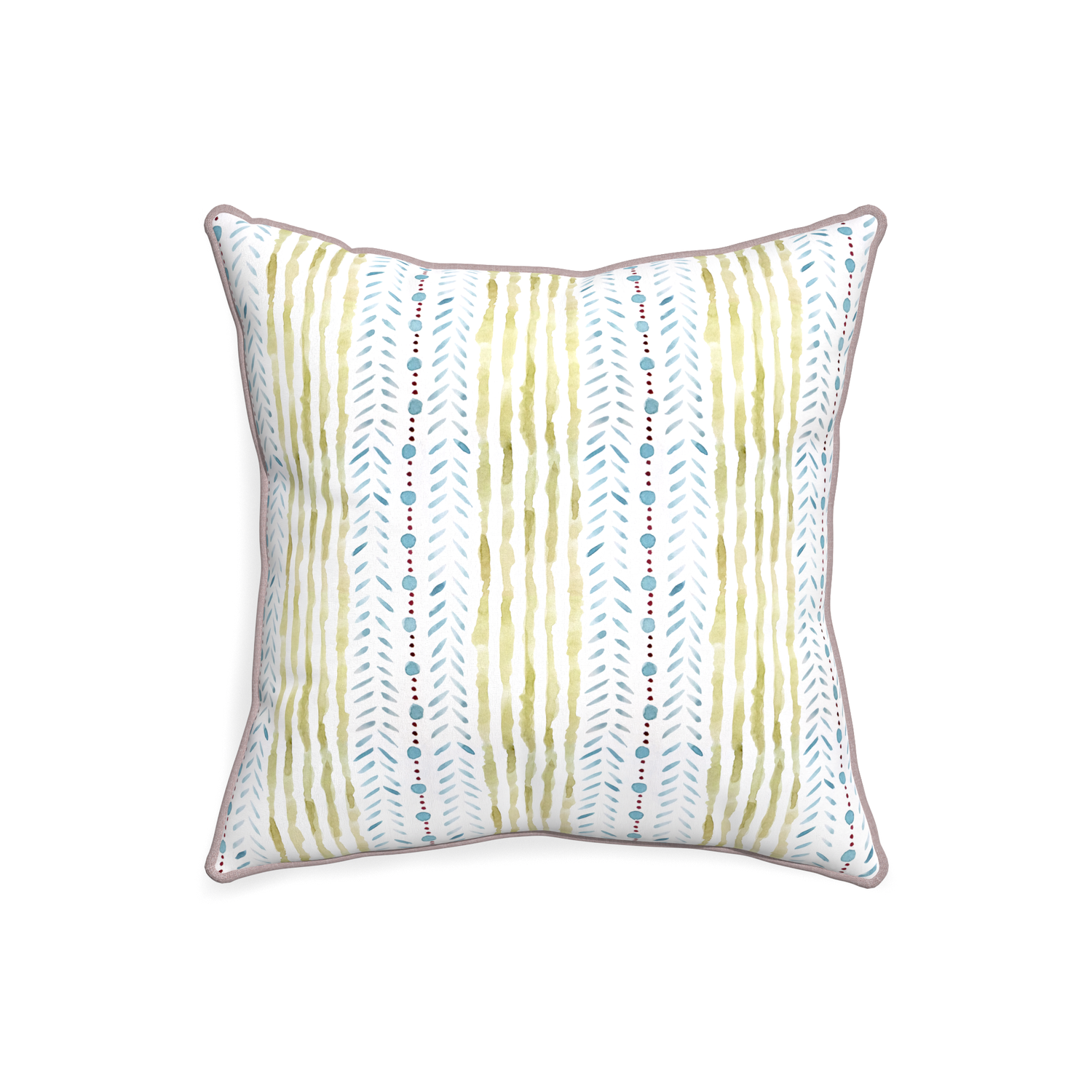 20-square julia custom blue & green stripedpillow with orchid piping on white background