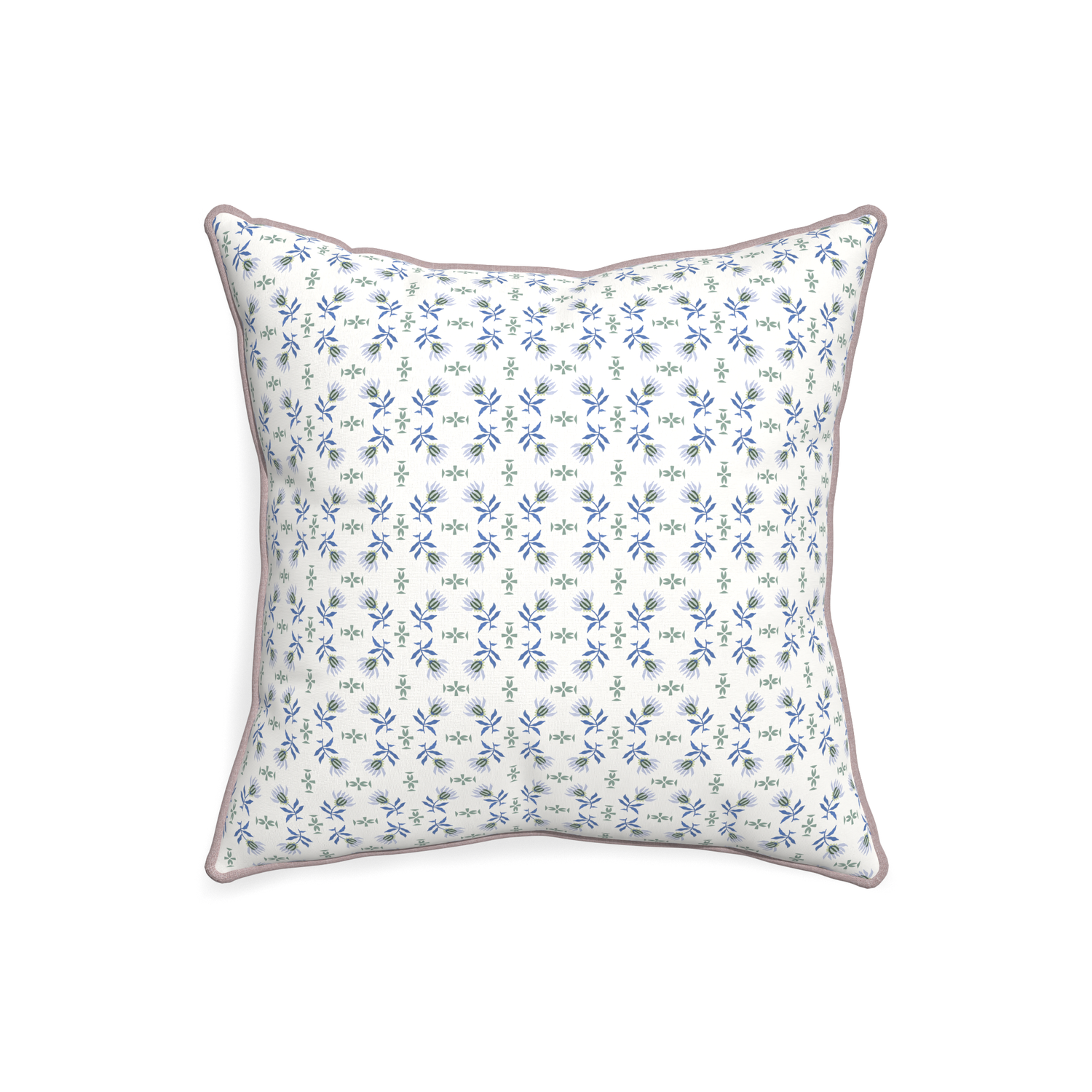 20-square lee custom blue & green floralpillow with orchid piping on white background