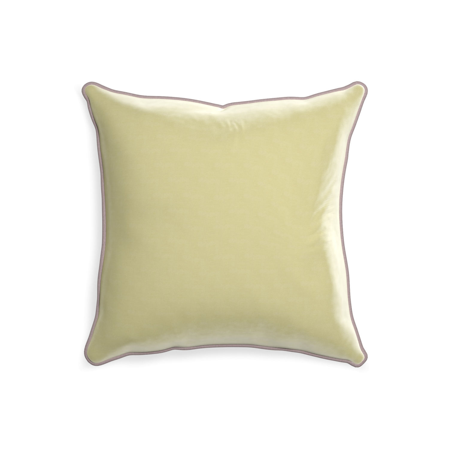 20-square pear velvet custom light greenpillow with orchid piping on white background