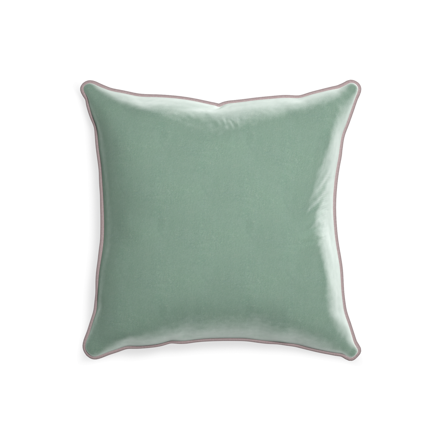 20-square sea salt velvet custom blue greenpillow with orchid piping on white background