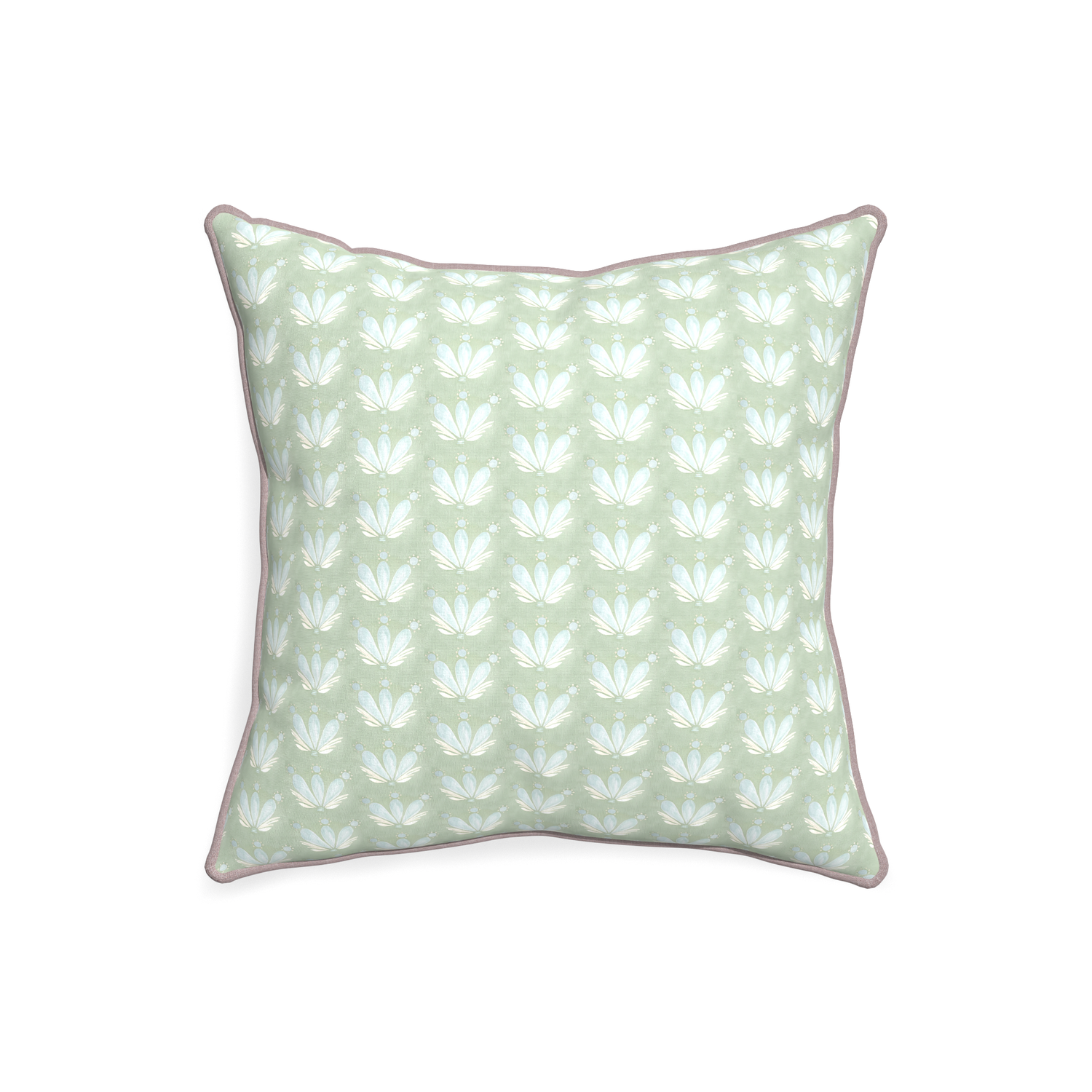 20-square serena sea salt custom blue & green floral drop repeatpillow with orchid piping on white background
