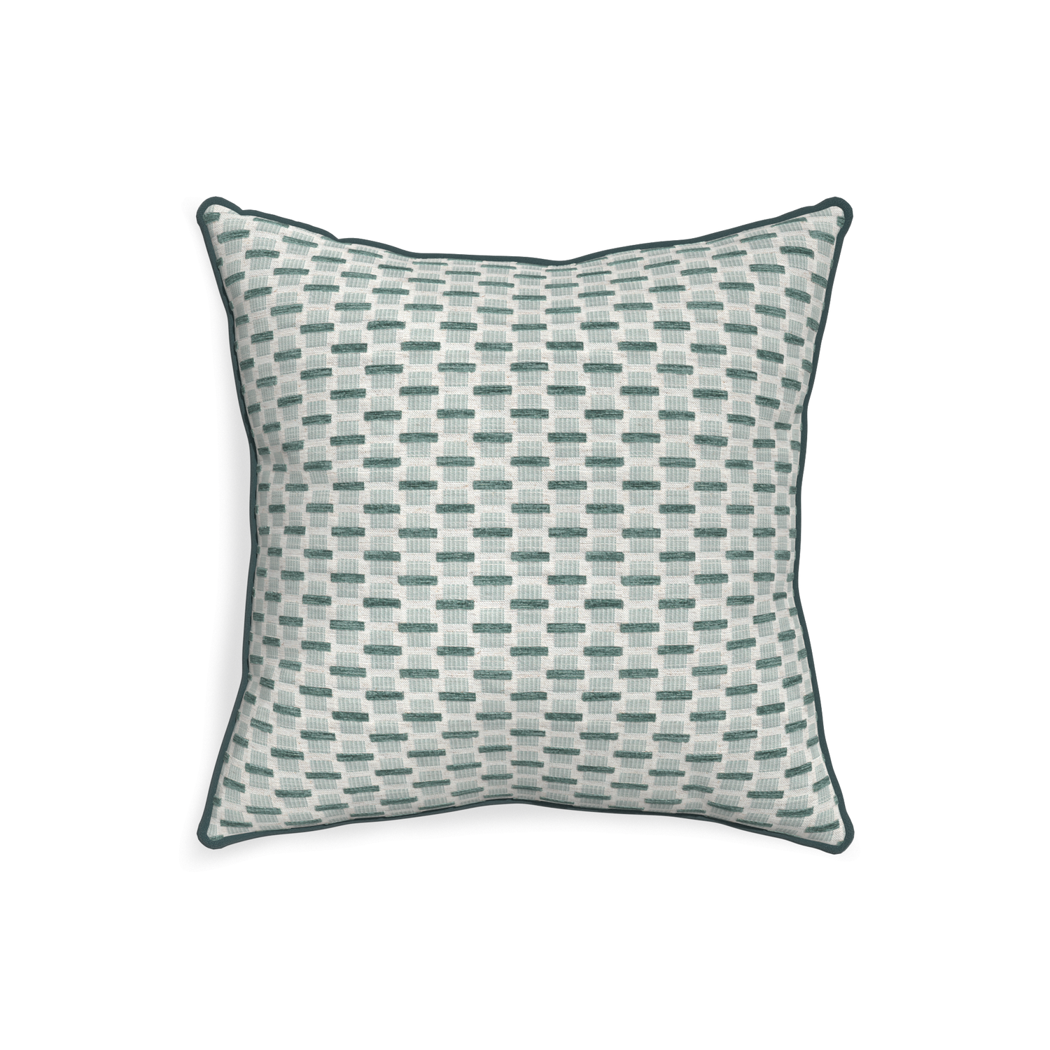20-square willow mint custom green geometric chenillepillow with p piping on white background