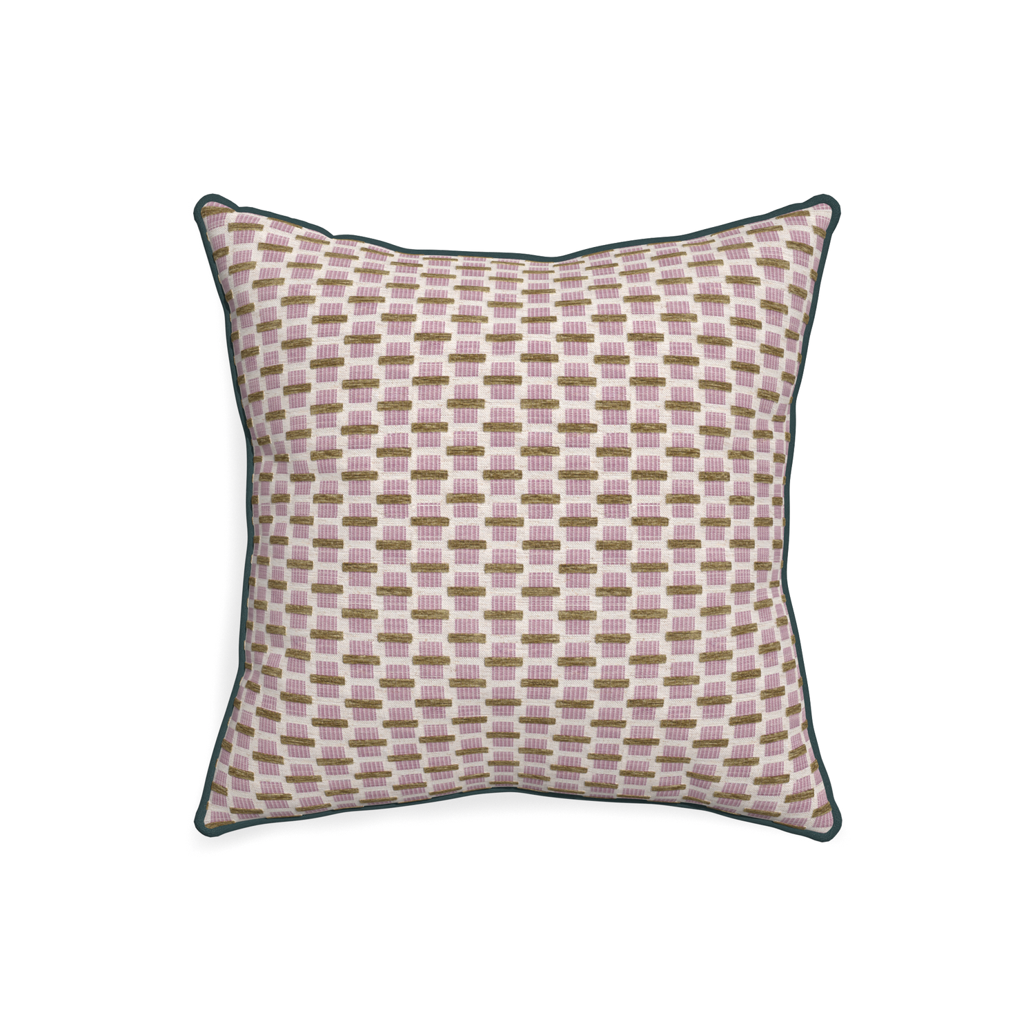 20-square willow orchid custom pink geometric chenillepillow with p piping on white background