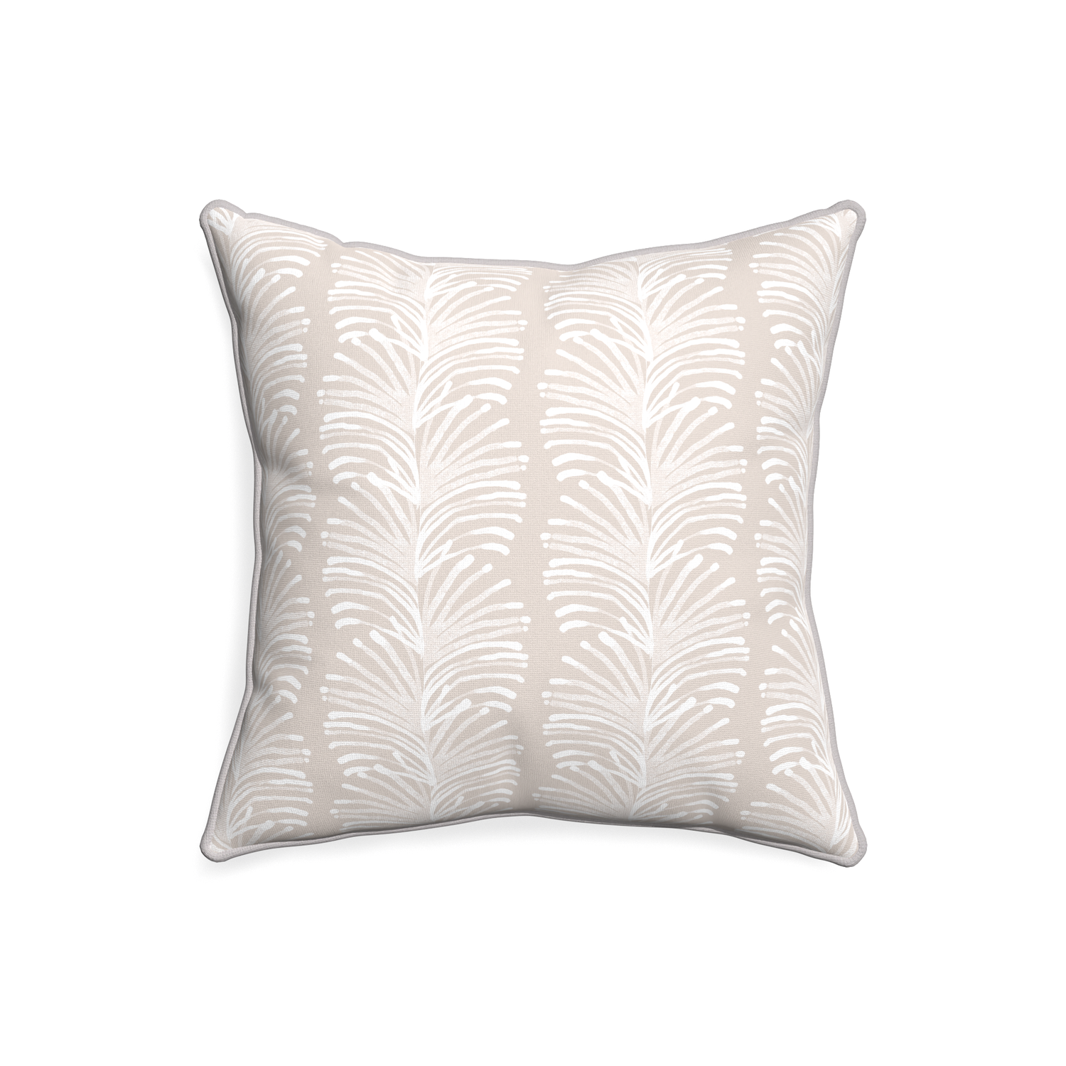20-square emma sand custom sand colored botanical stripepillow with pebble piping on white background