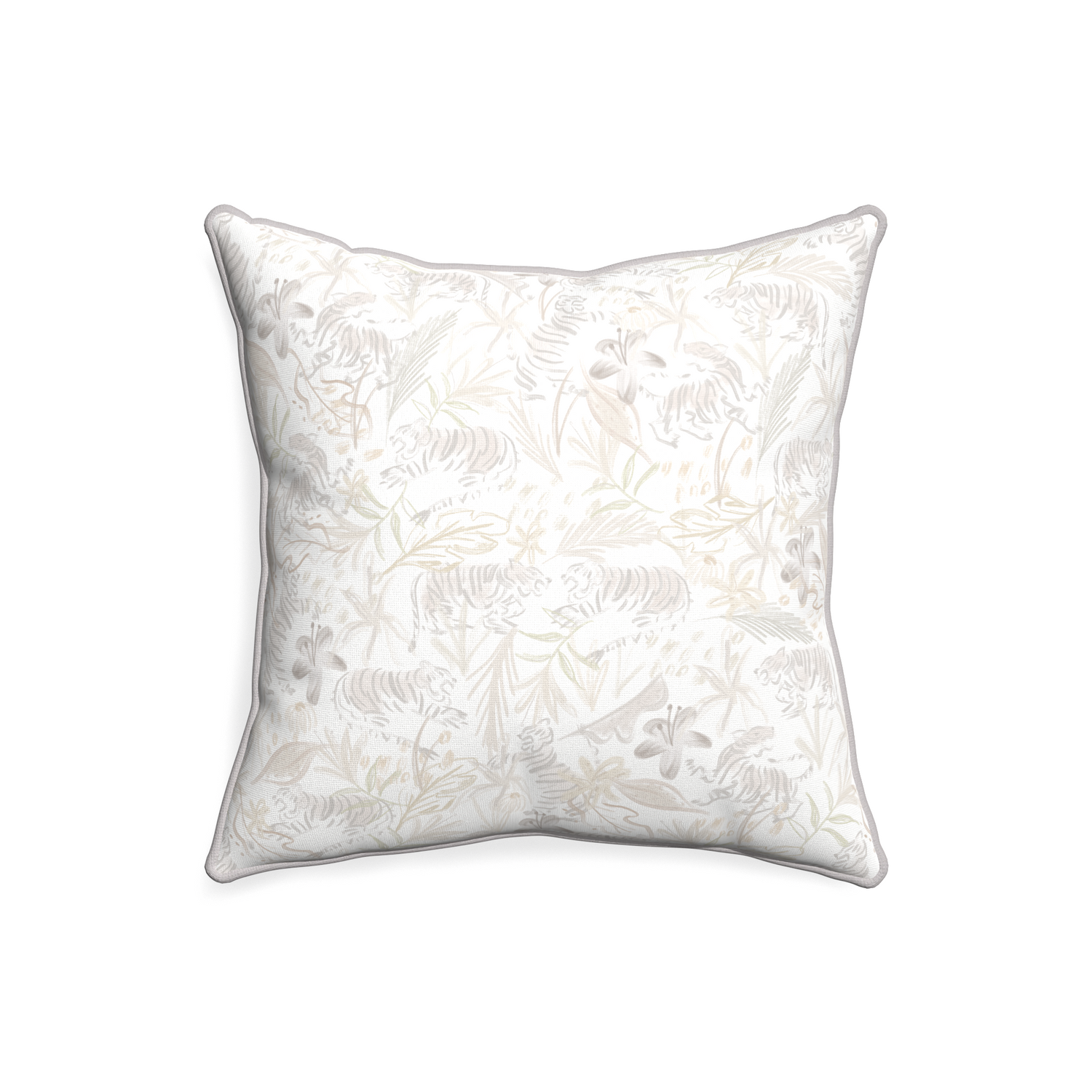 20-square frida sand custom beige chinoiserie tigerpillow with pebble piping on white background