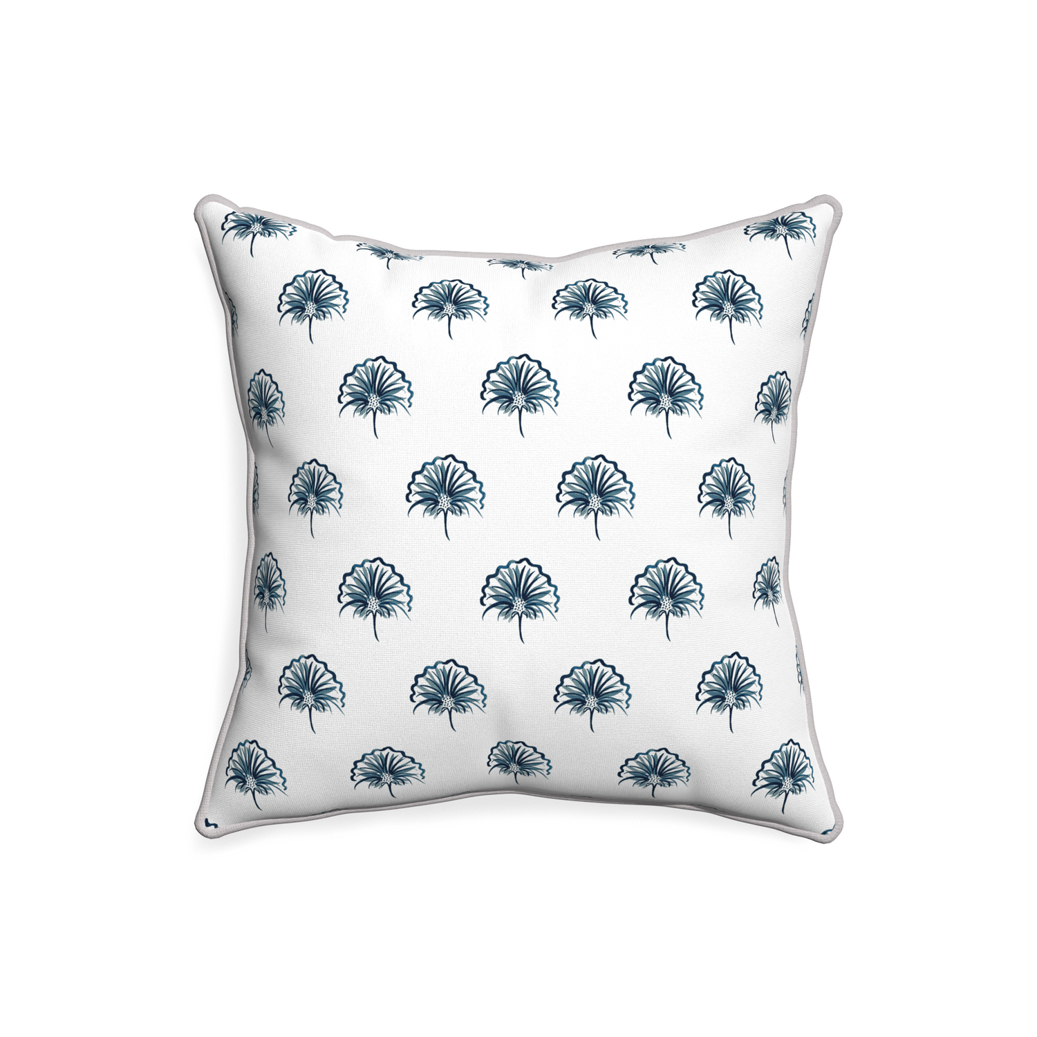 20-square penelope midnight custom floral navypillow with pebble piping on white background