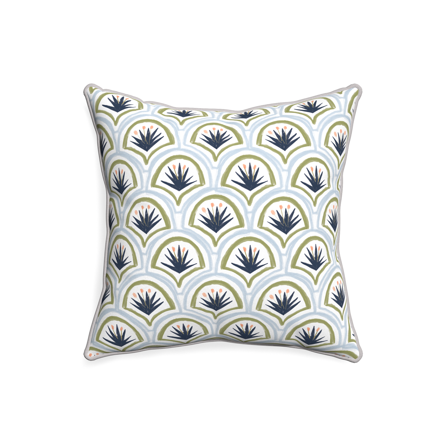 20-square thatcher midnight custom art deco palm patternpillow with pebble piping on white background