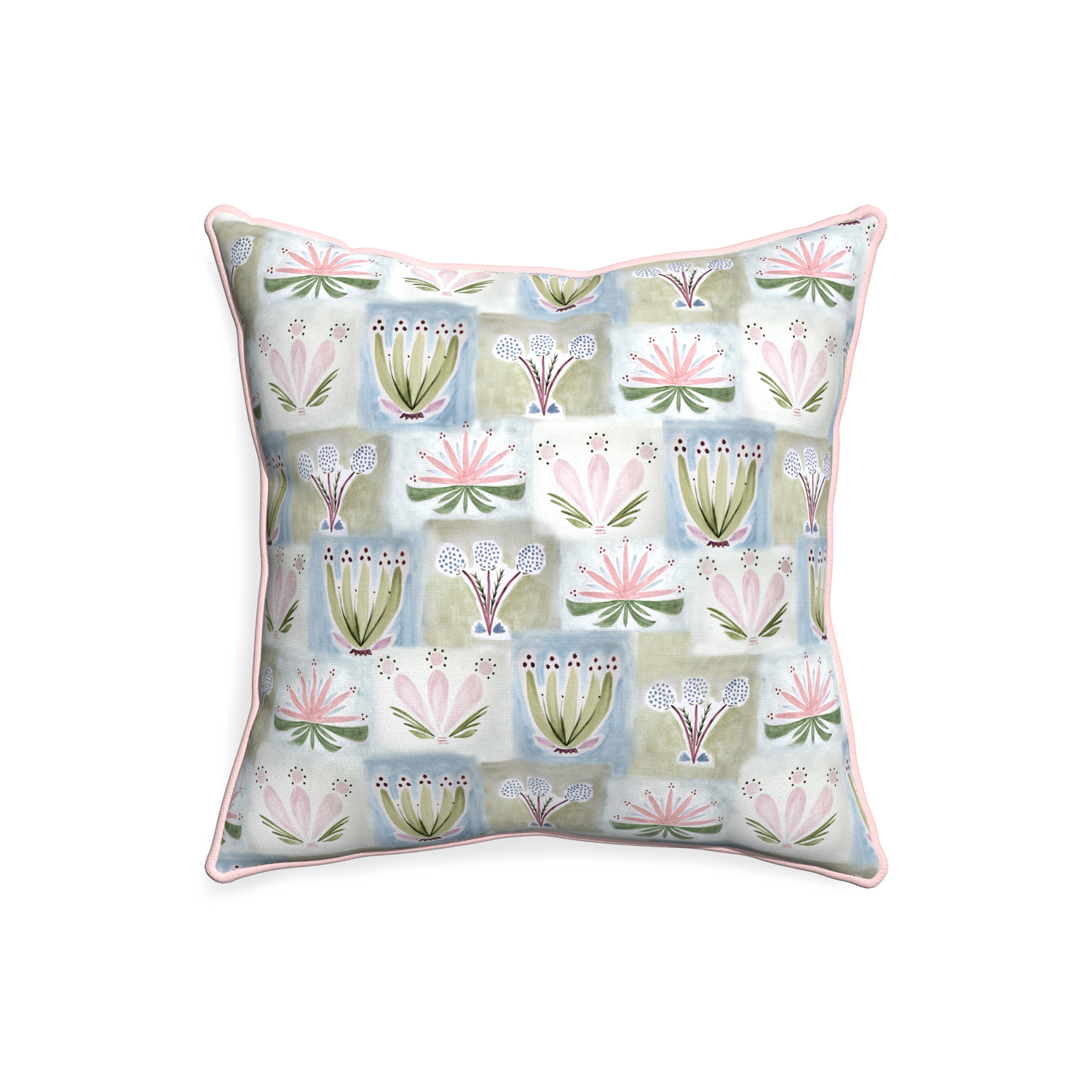 20-square harper custom hand-painted floralpillow with petal piping on white background