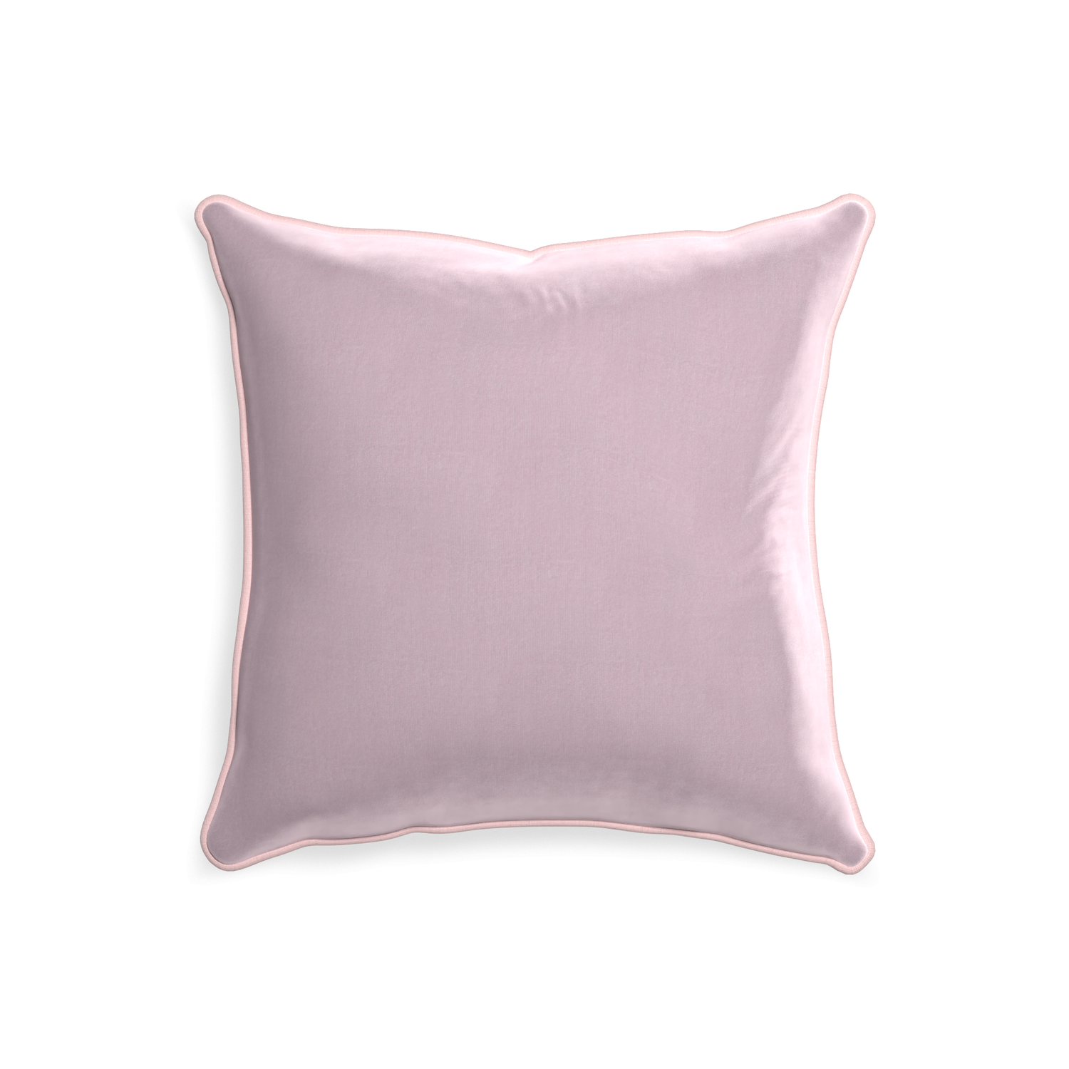 square lilac velvet pillow with light pink piping