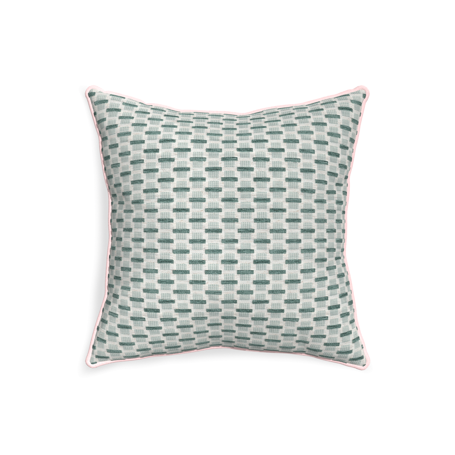 20-square willow mint custom green geometric chenillepillow with petal piping on white background