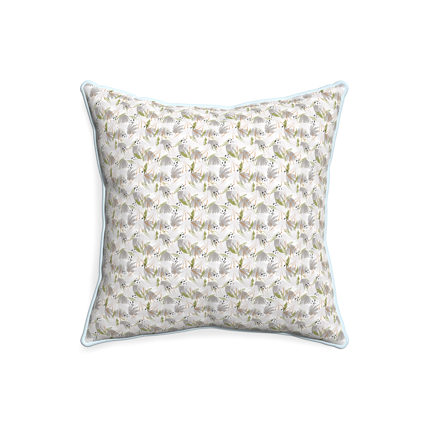 20-square eden grey custom grey floralpillow with powder piping on white background