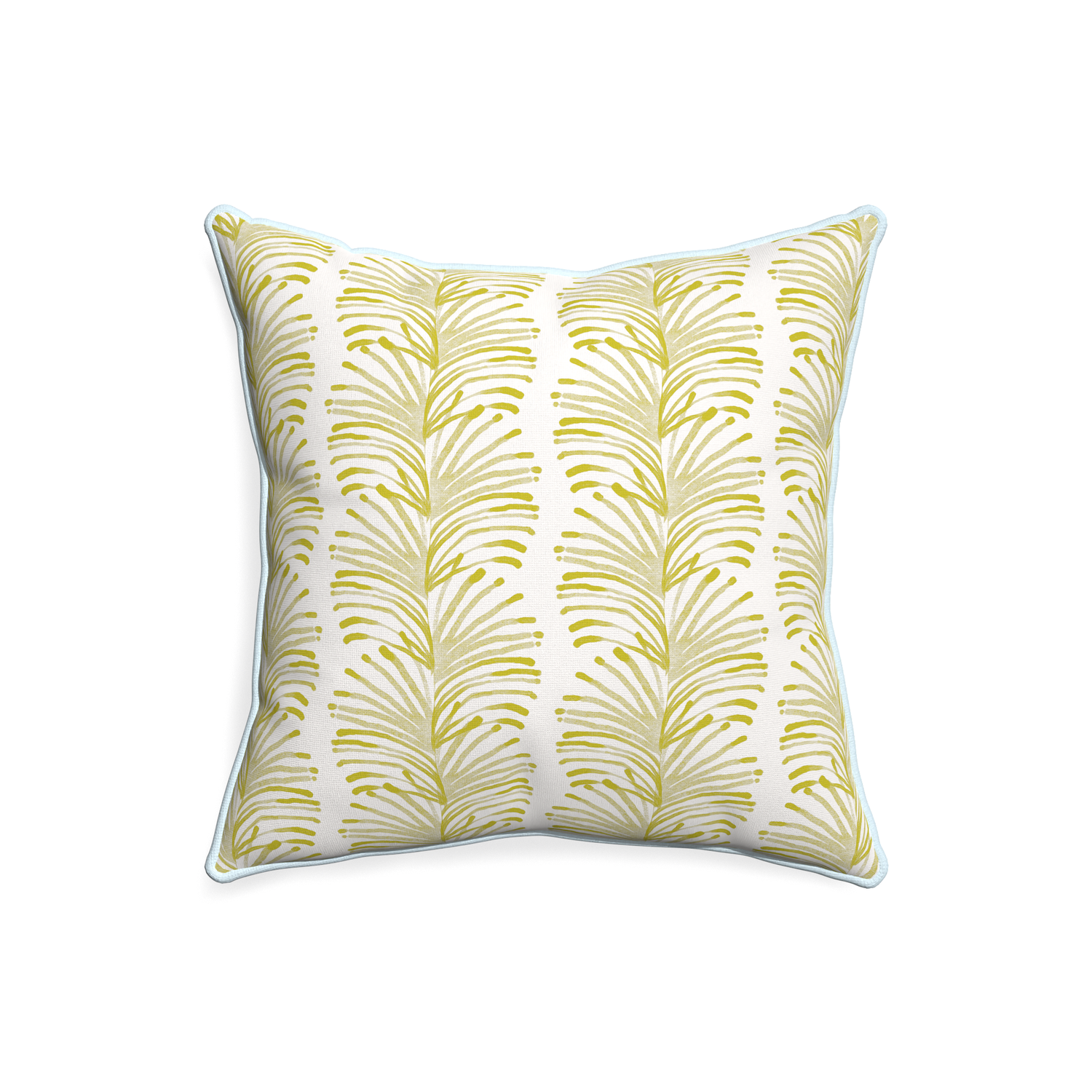 20-square emma chartreuse custom yellow stripe chartreusepillow with powder piping on white background