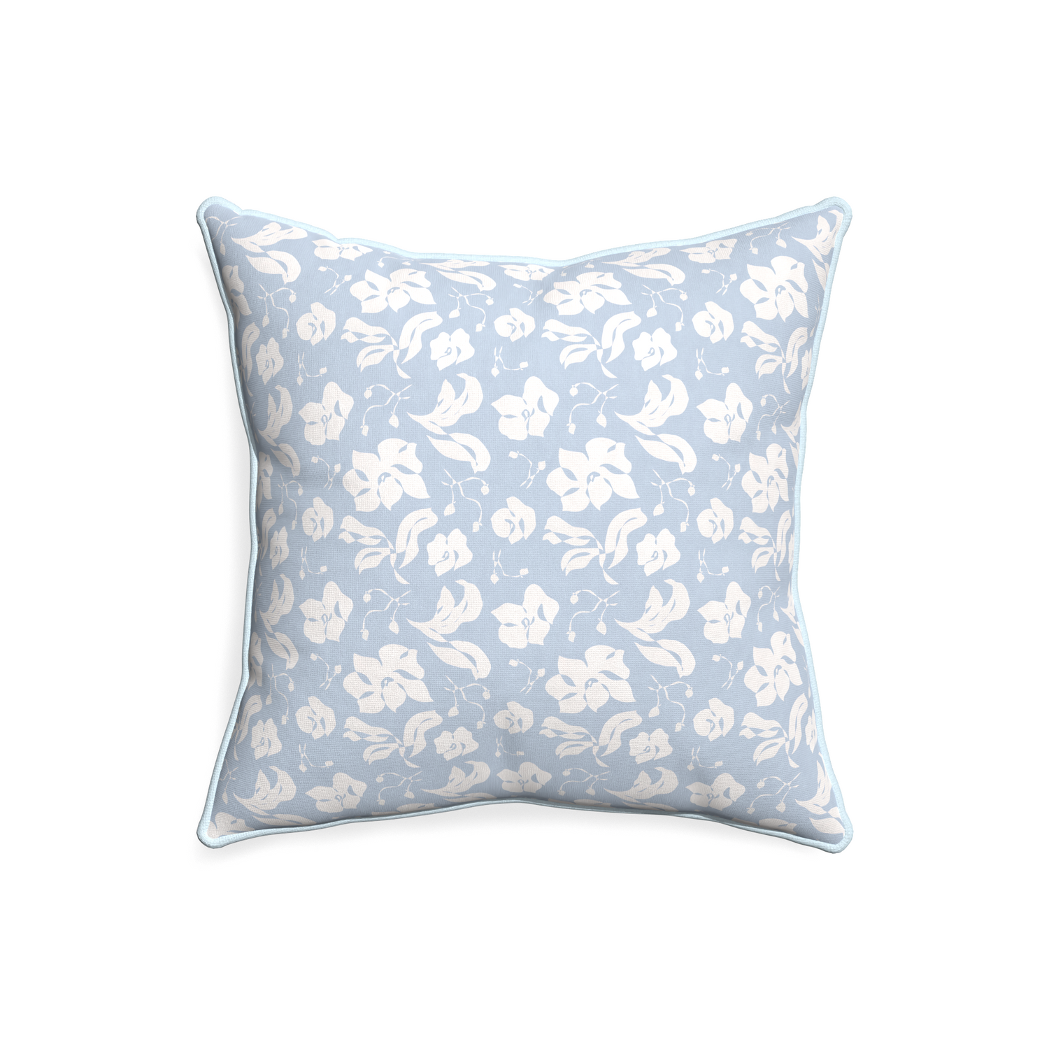20-square georgia custom cornflower blue floralpillow with powder piping on white background