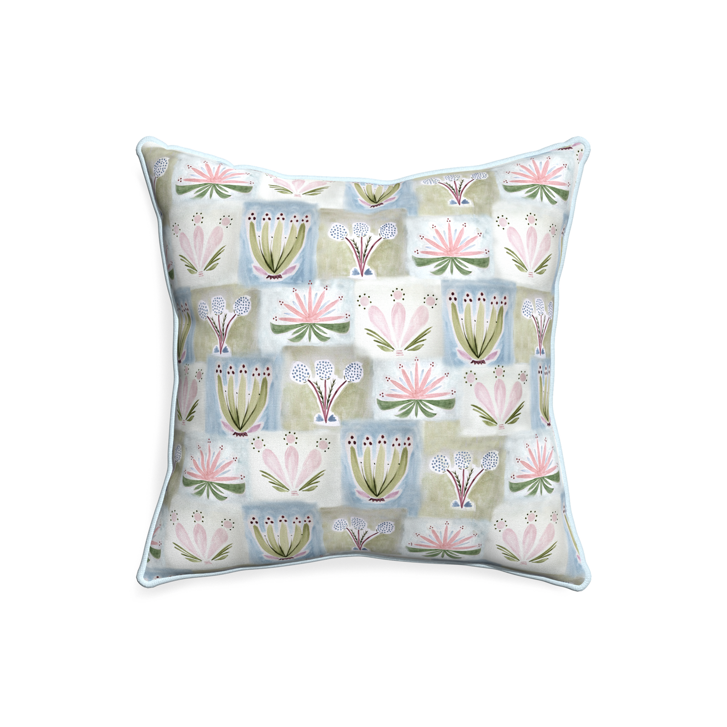 20-square harper custom hand-painted floralpillow with powder piping on white background