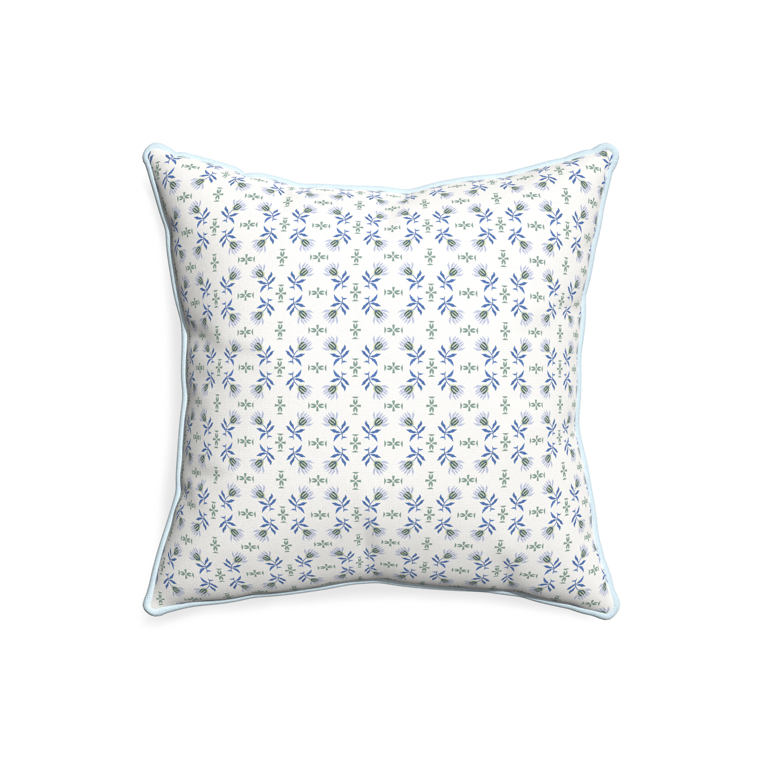 20-square lee custom blue & green floralpillow with powder piping on white background