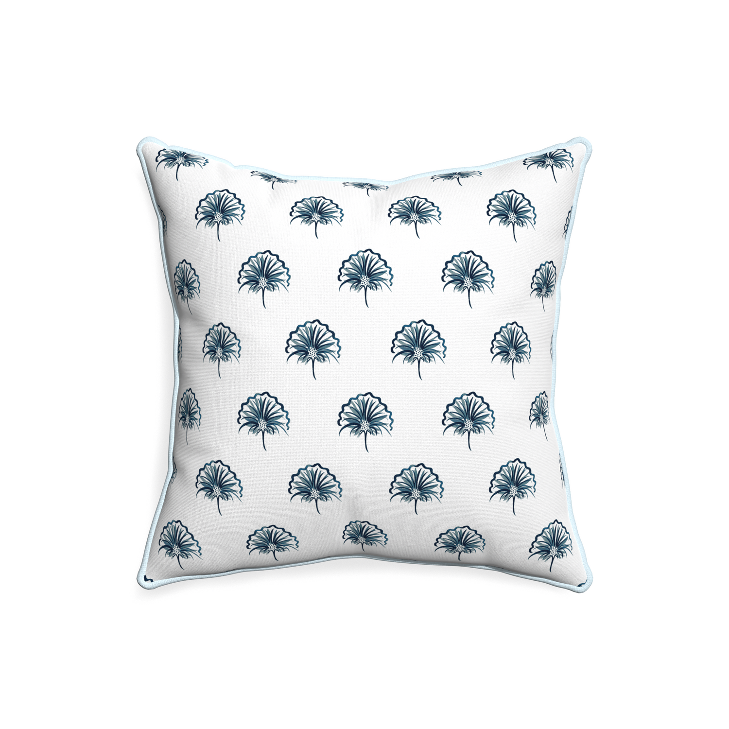 20-square penelope midnight custom floral navypillow with powder piping on white background