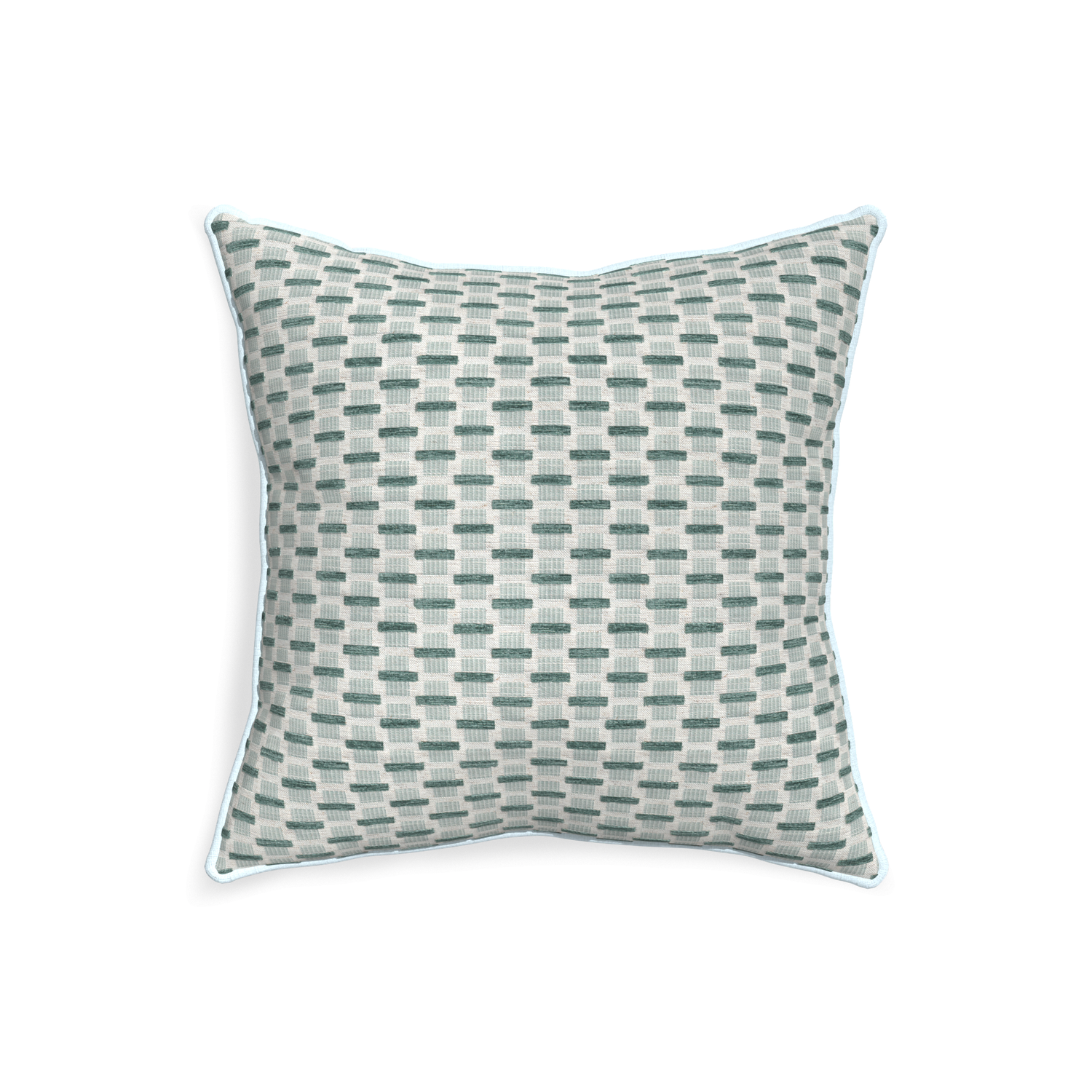 20-square willow mint custom green geometric chenillepillow with powder piping on white background
