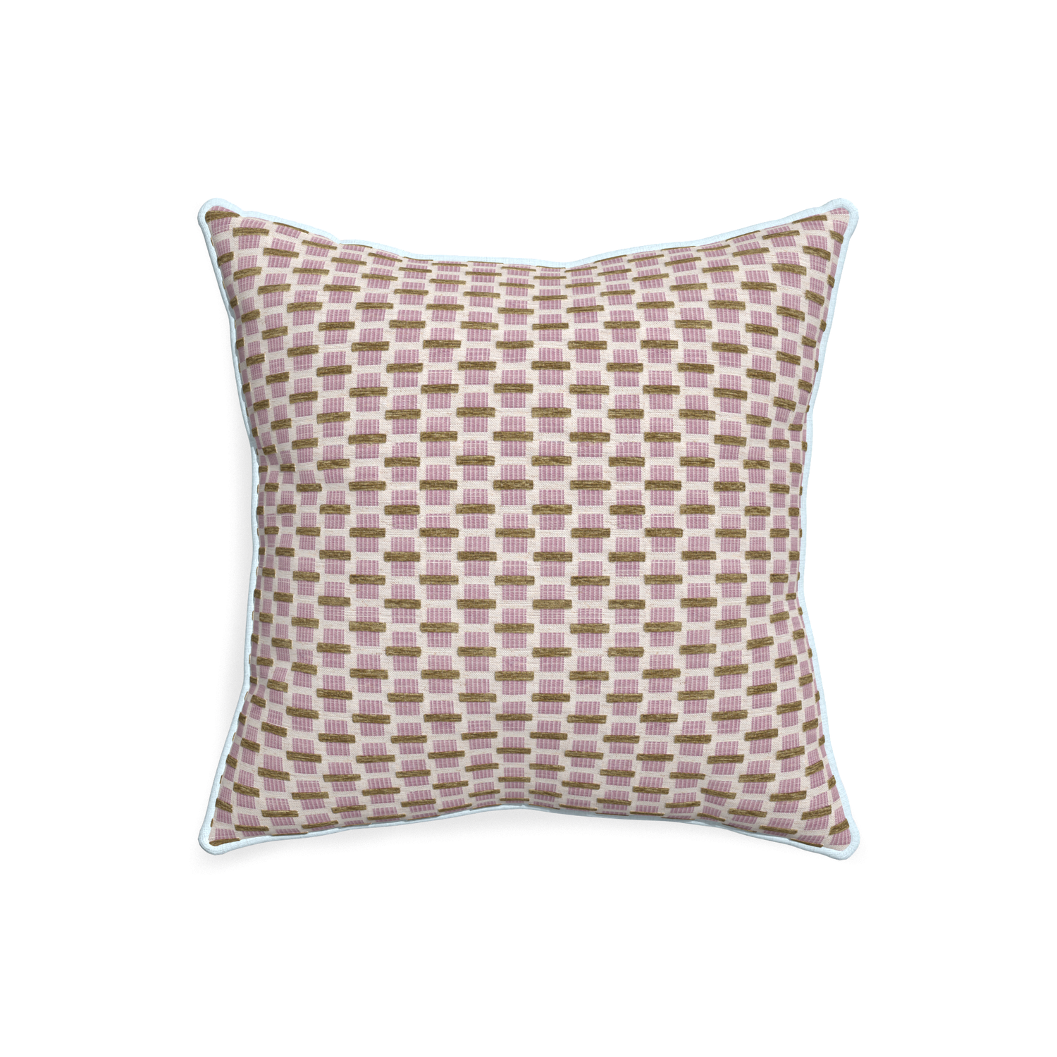 20-square willow orchid custom pink geometric chenillepillow with powder piping on white background