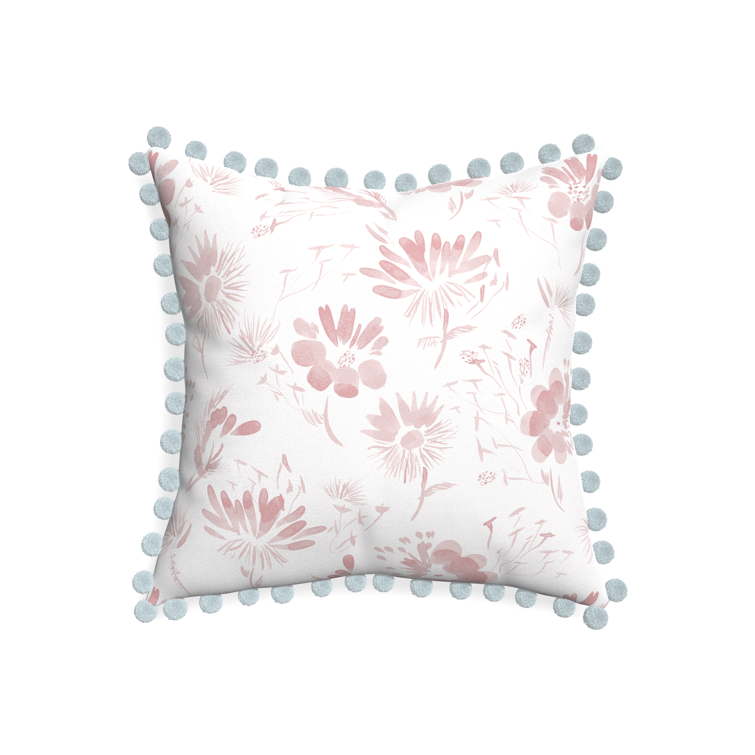 20-square blake custom pink floralpillow with powder pom pom on white background