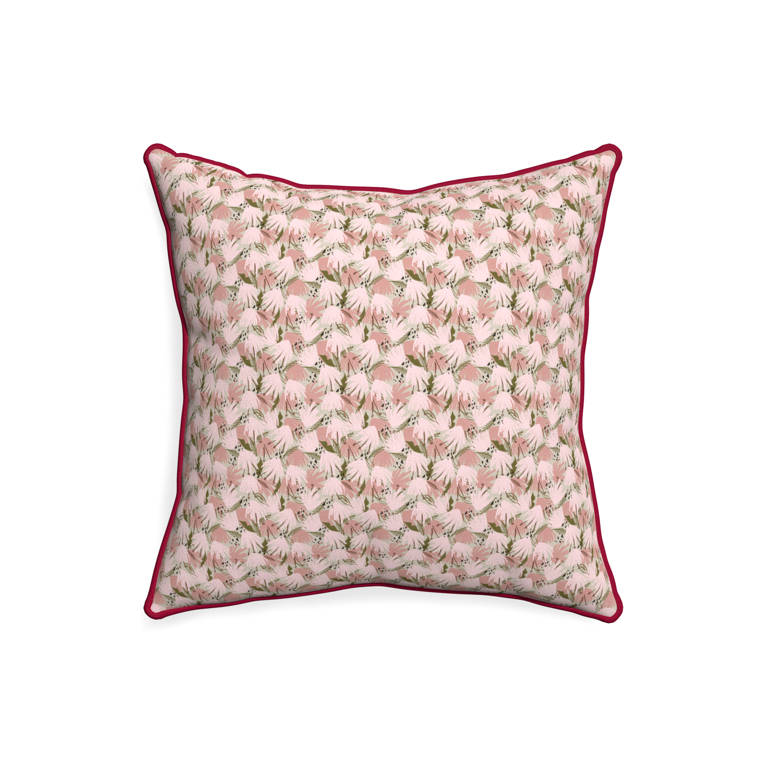 20-square eden pink custom pink floralpillow with raspberry piping on white background
