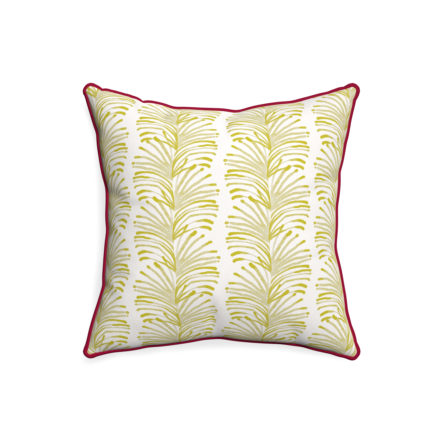 20-square emma chartreuse custom yellow stripe chartreusepillow with raspberry piping on white background