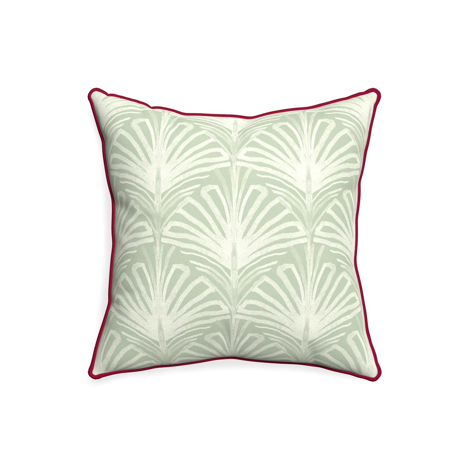 20-square suzy sage custom sage green palmpillow with raspberry piping on white background