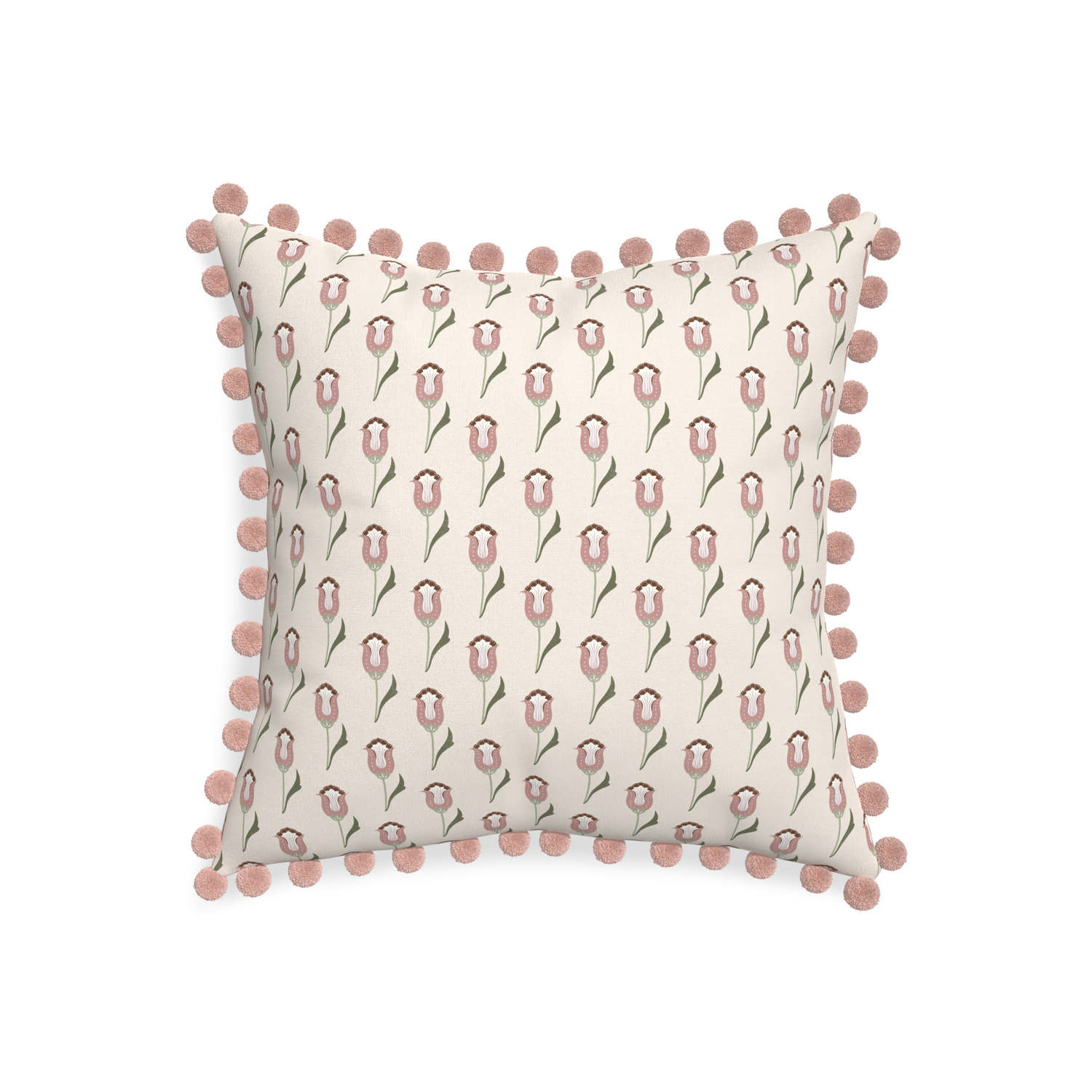 20-square annabelle orchid custom pink tulippillow with rose pom pom on white background