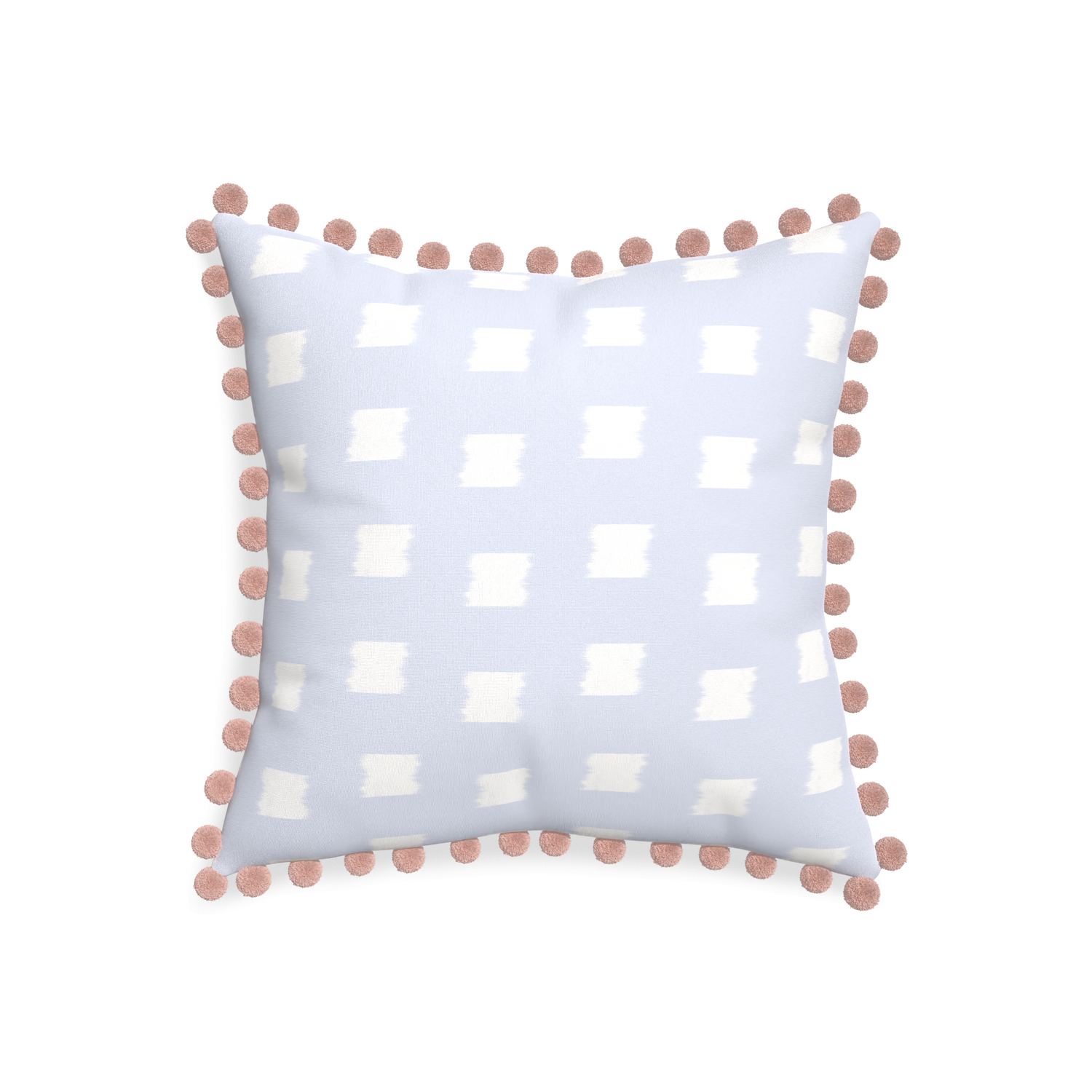 20-square denton custom sky blue patternpillow with rose pom pom on white background