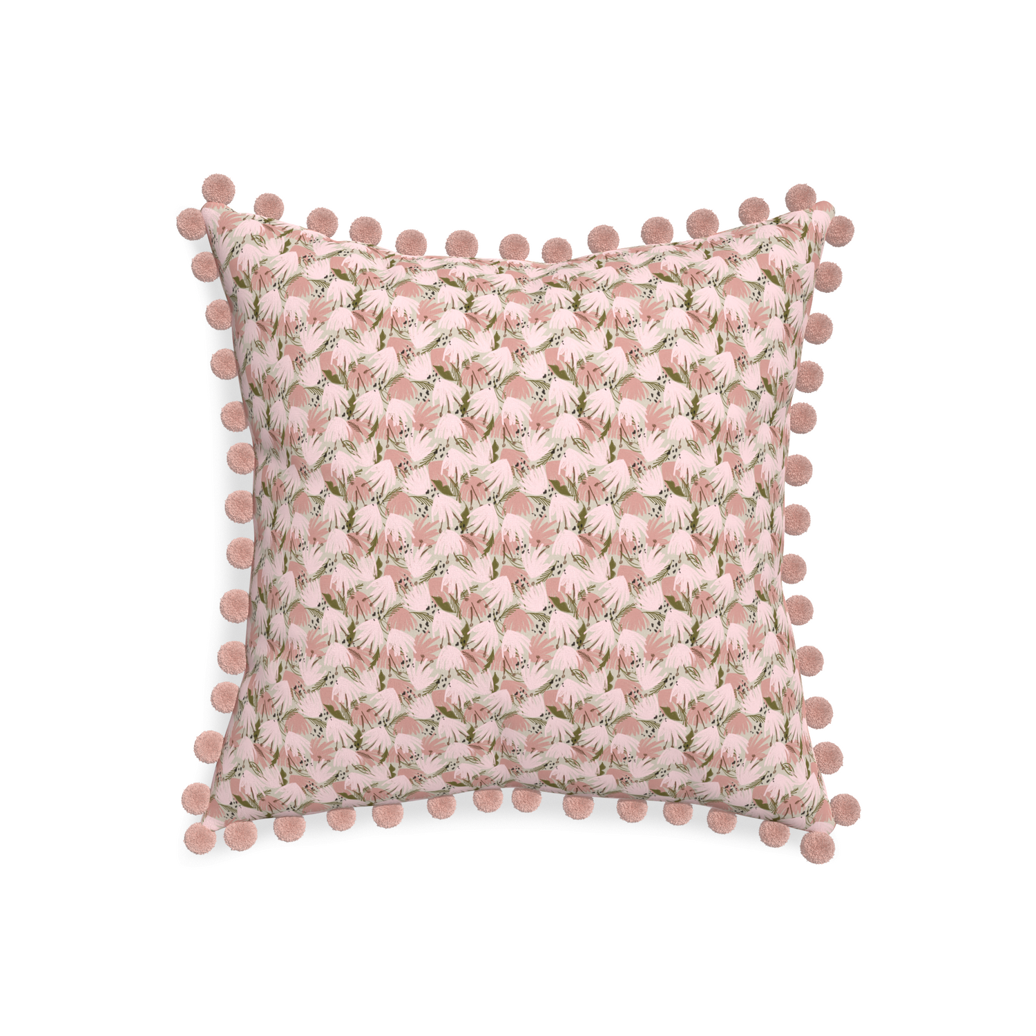 20-square eden pink custom pink floralpillow with rose pom pom on white background
