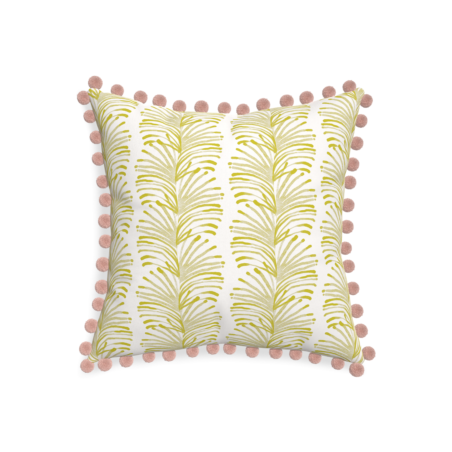 20-square emma chartreuse custom yellow stripe chartreusepillow with rose pom pom on white background