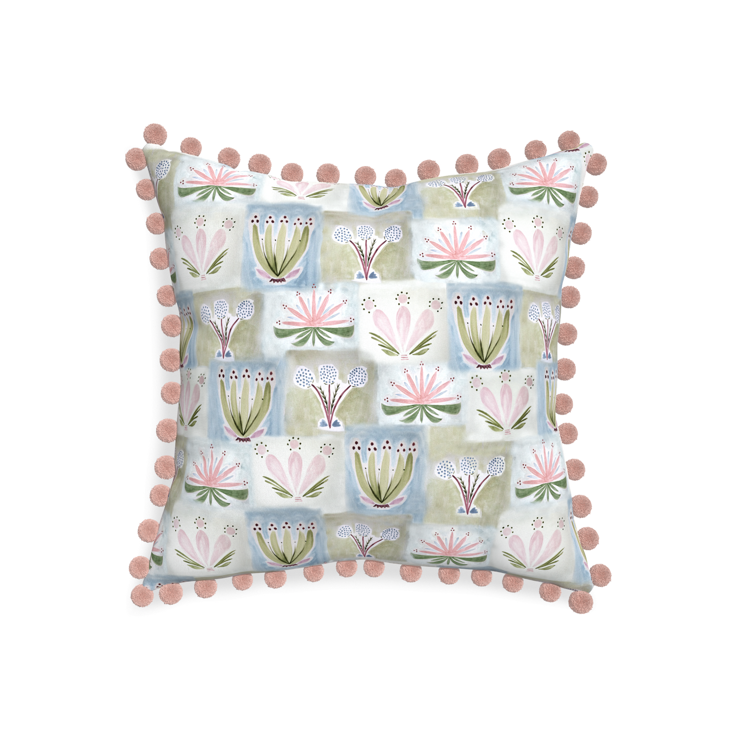 20-square harper custom hand-painted floralpillow with rose pom pom on white background