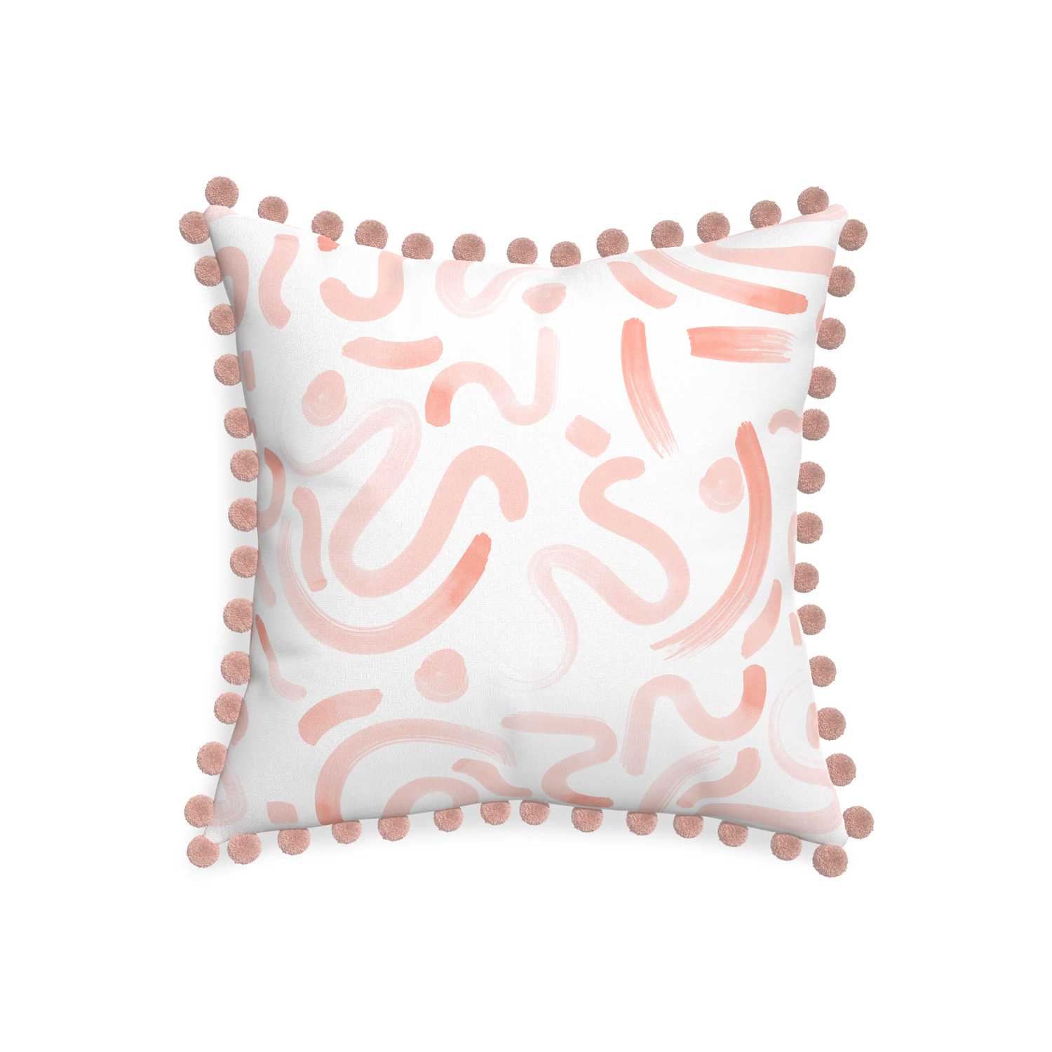 20-square hockney pink custom pink graphicpillow with rose pom pom on white background