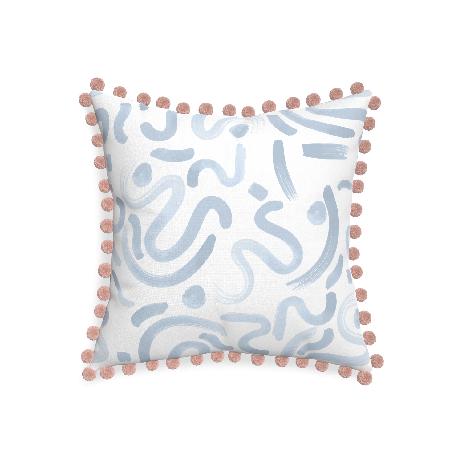 20-square hockney sky custom abstract sky bluepillow with rose pom pom on white background