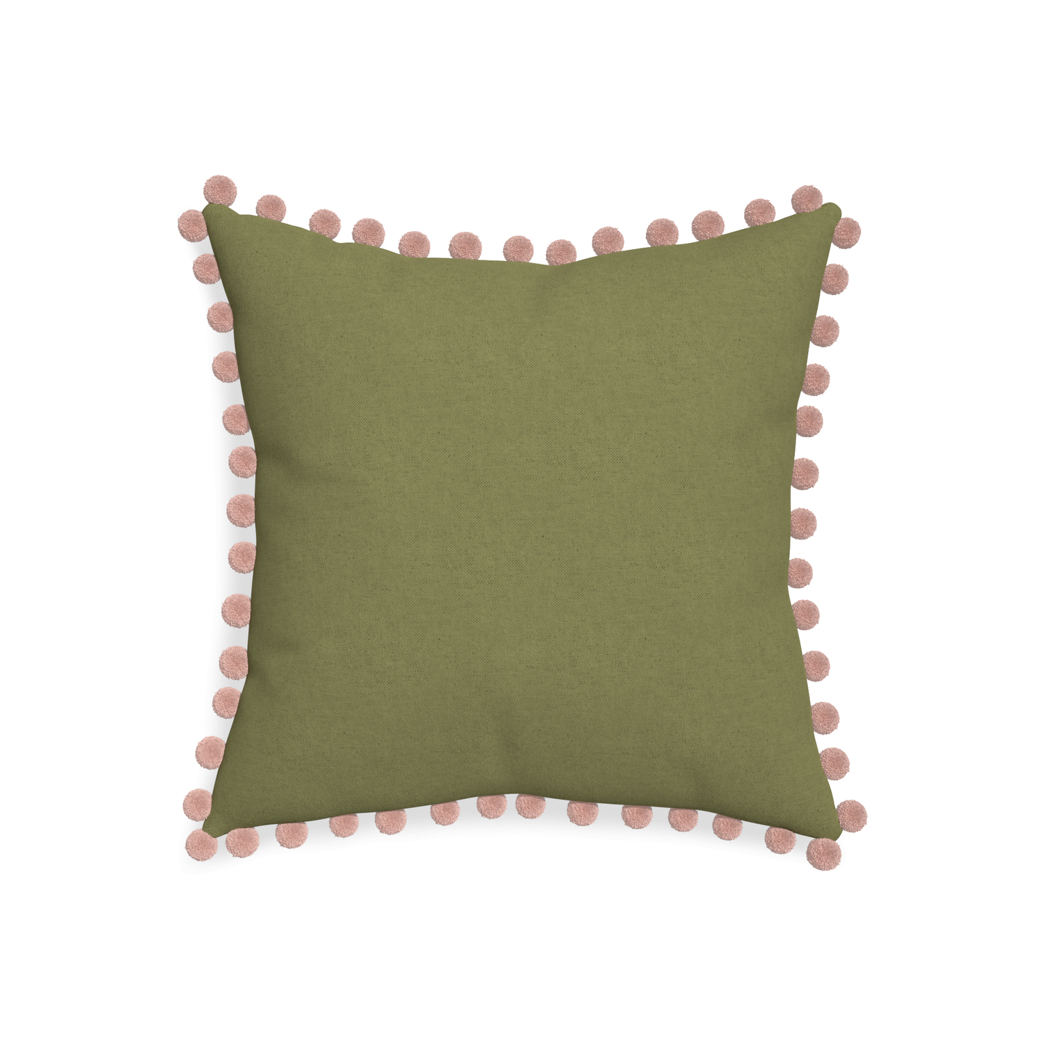 20-square moss custom moss greenpillow with rose pom pom on white background