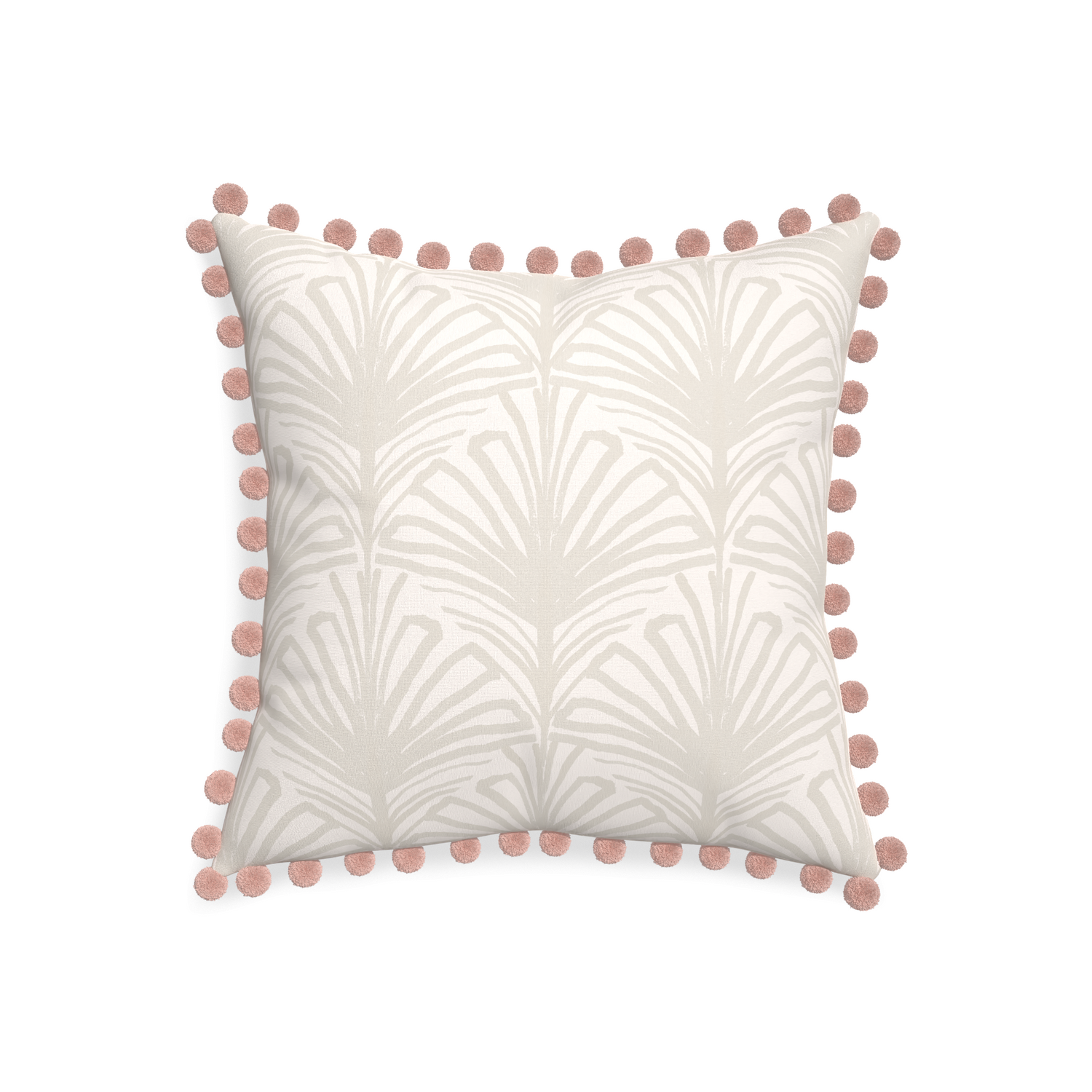 20-square suzy sand custom beige palmpillow with rose pom pom on white background