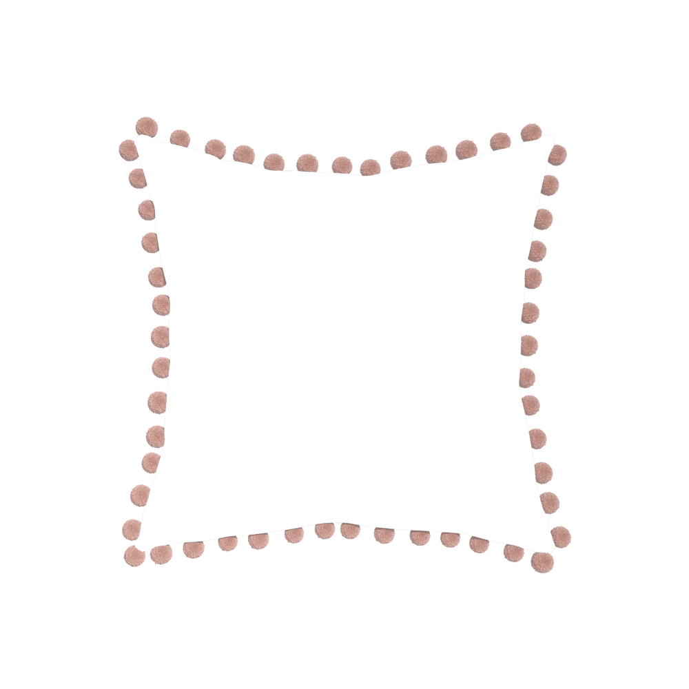 20-square ruby moss custom pillow with rose pom pom on white background