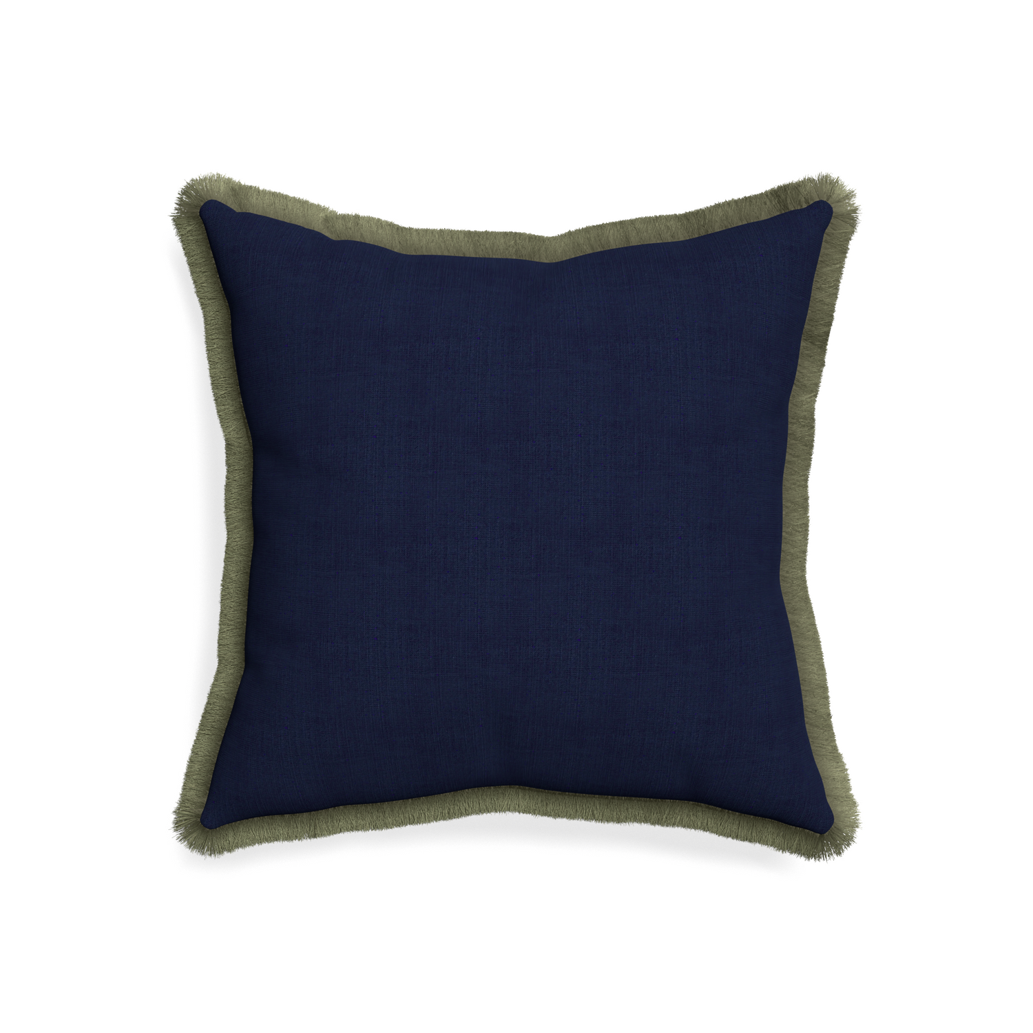 20-square midnight custom navy bluepillow with sage fringe on white background