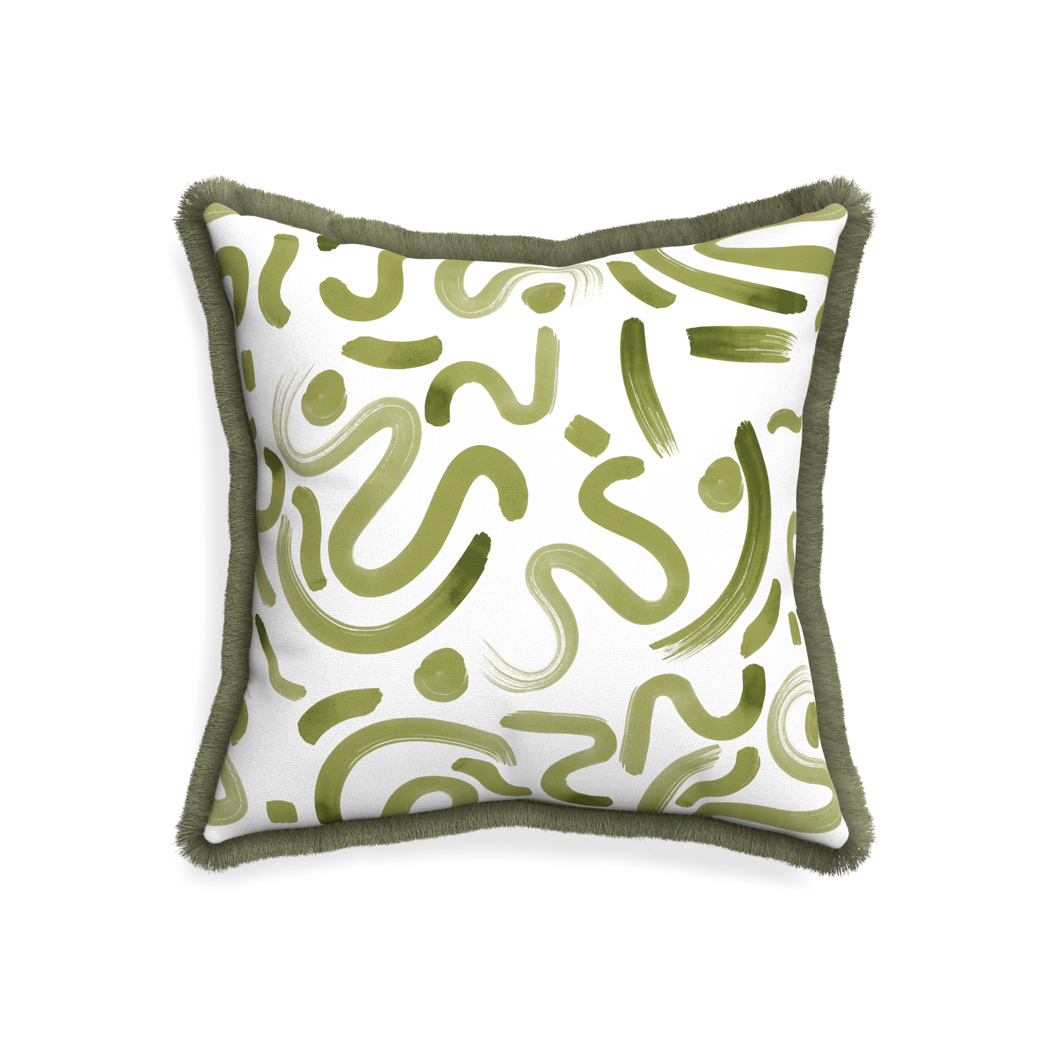 20-square hockney moss custom moss greenpillow with sage fringe on white background