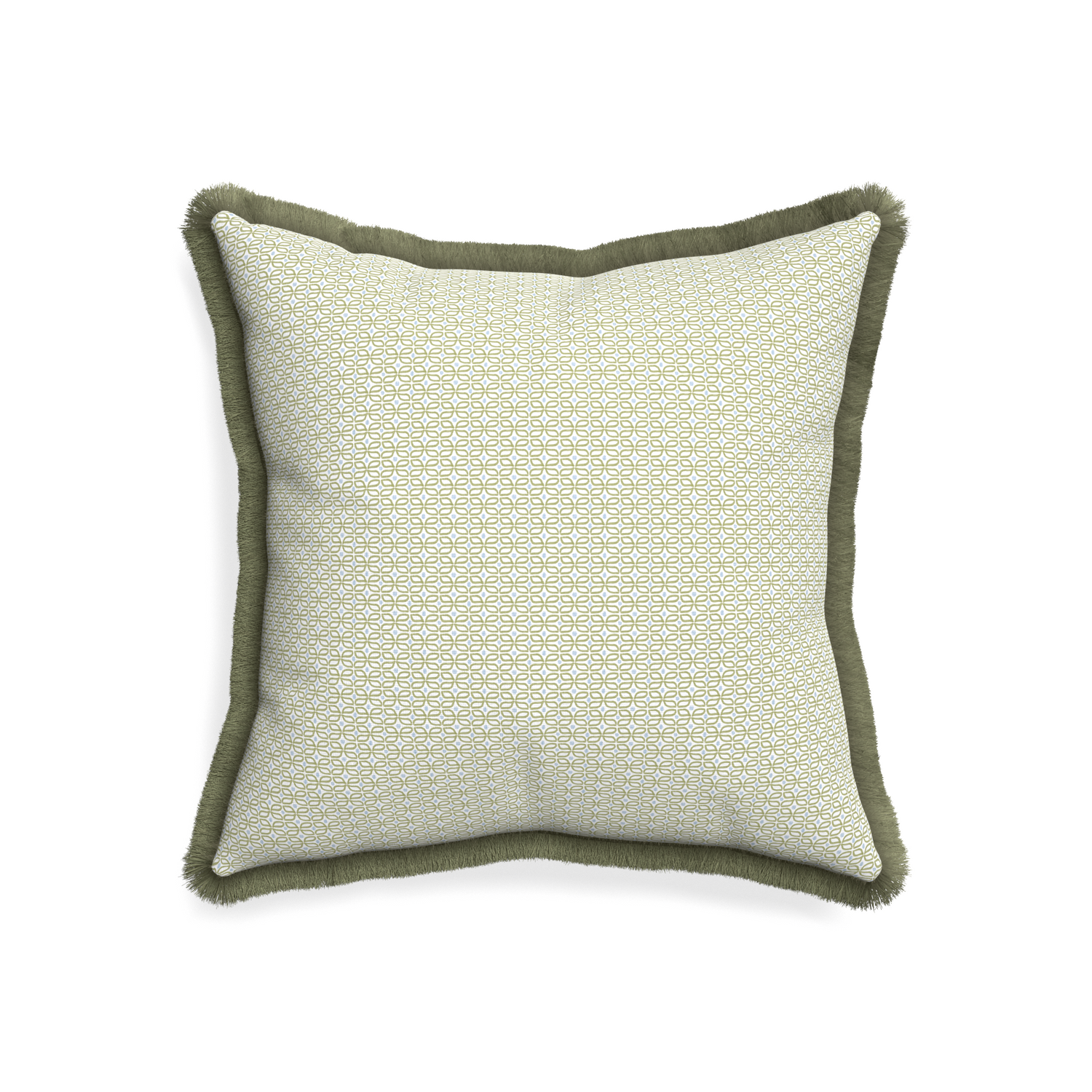 20-square loomi moss custom moss green geometricpillow with sage fringe on white background