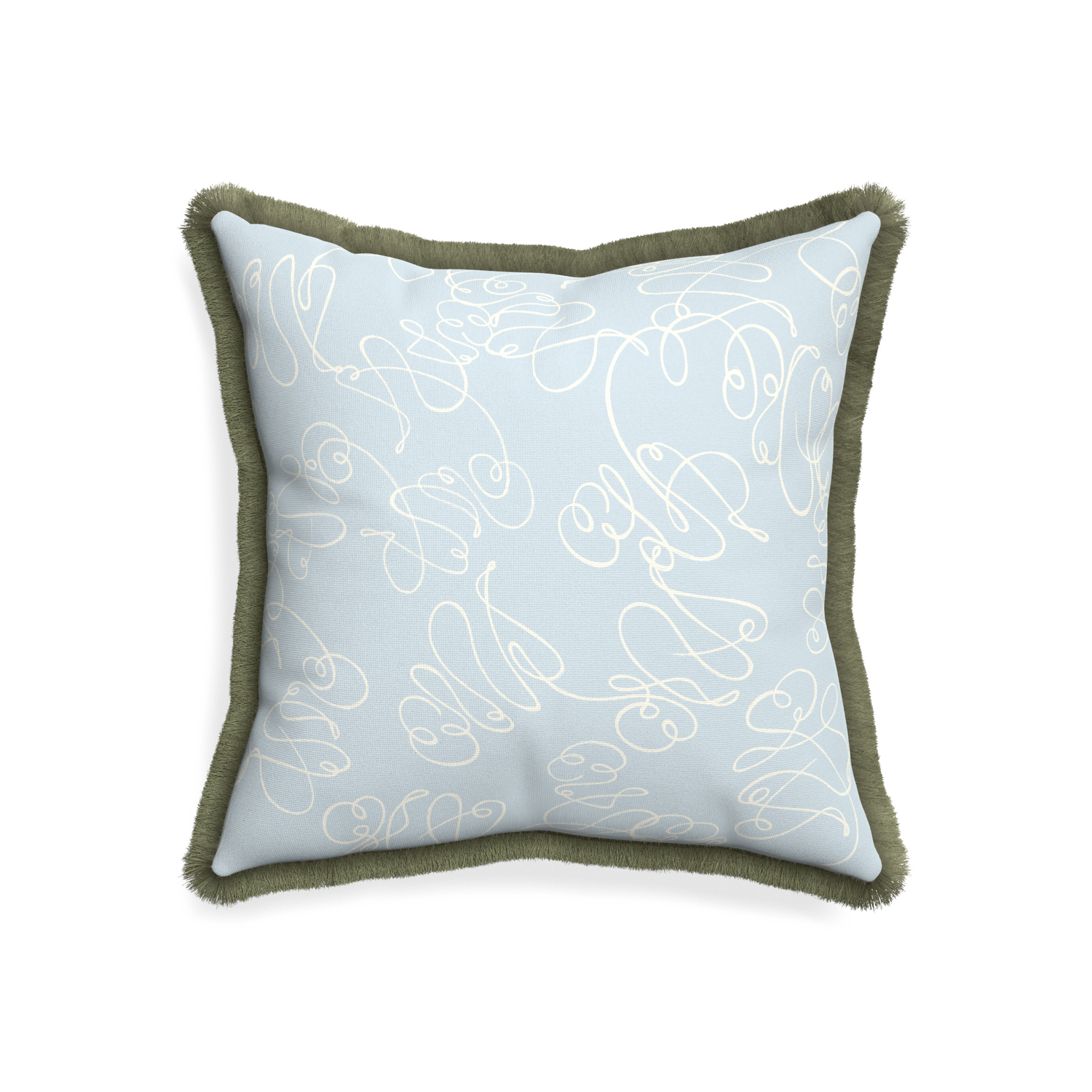 20-square mirabella custom powder blue abstractpillow with sage fringe on white background