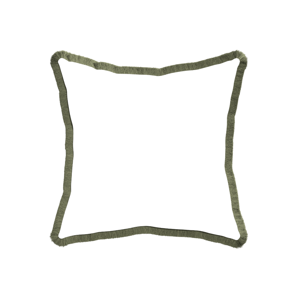 20-square ruby moss custom pillow with sage fringe on white background