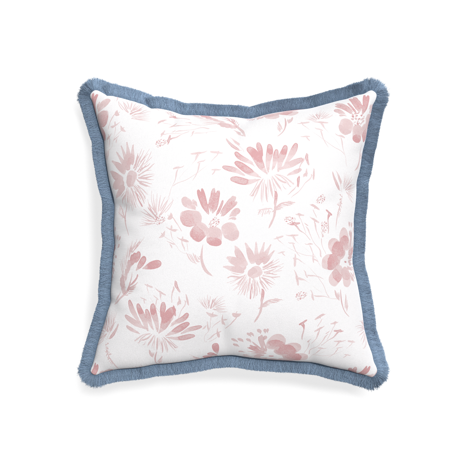 20-square blake custom pink floralpillow with sky fringe on white background