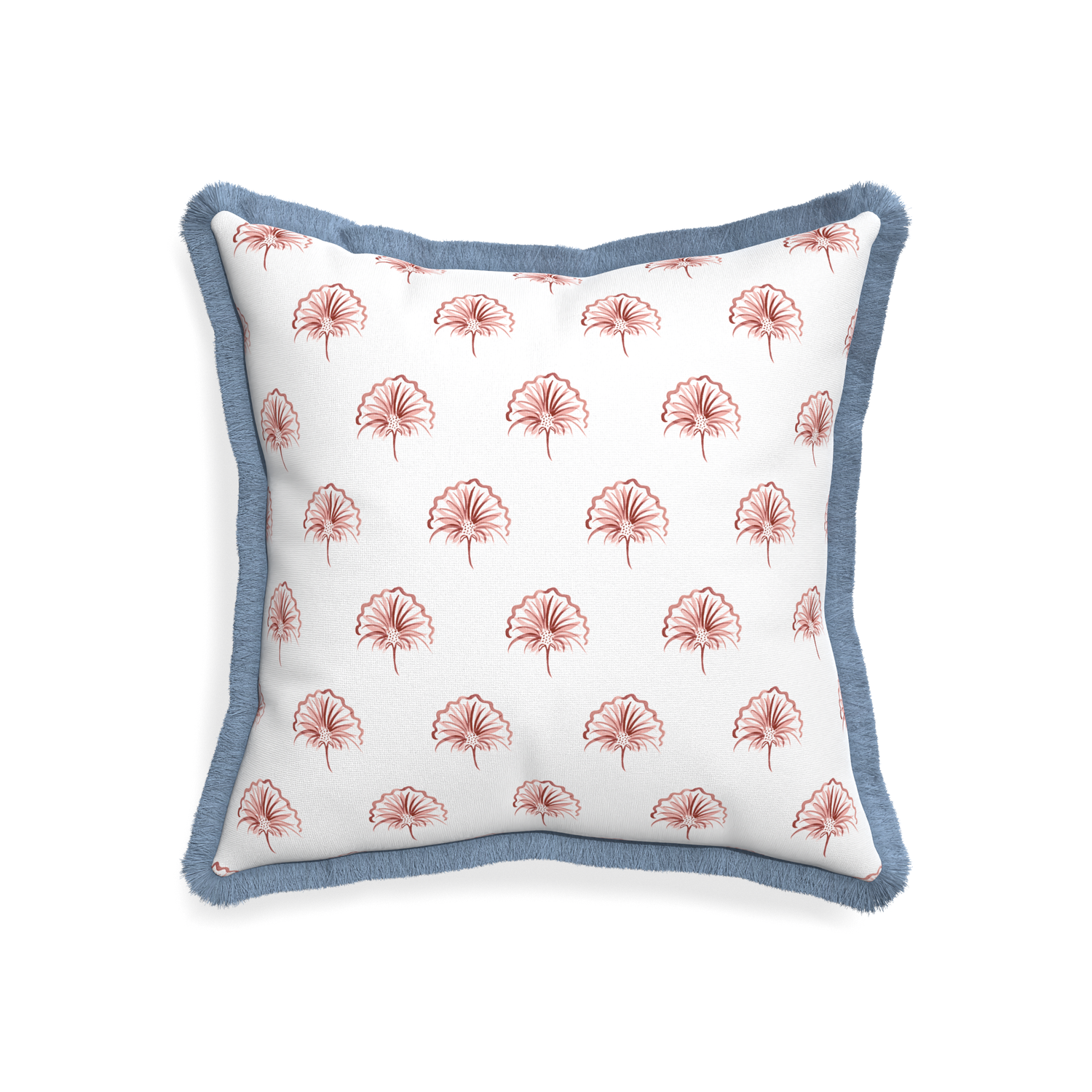 20-square penelope rose custom floral pinkpillow with sky fringe on white background