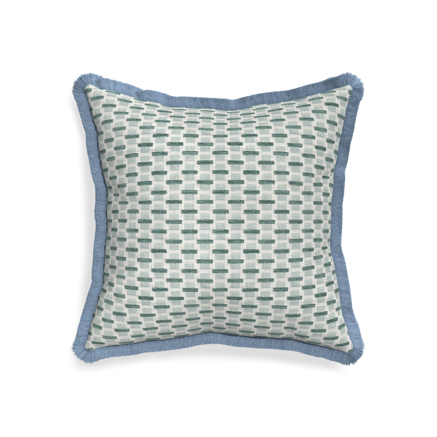 20-square willow mint custom green geometric chenillepillow with sky fringe on white background