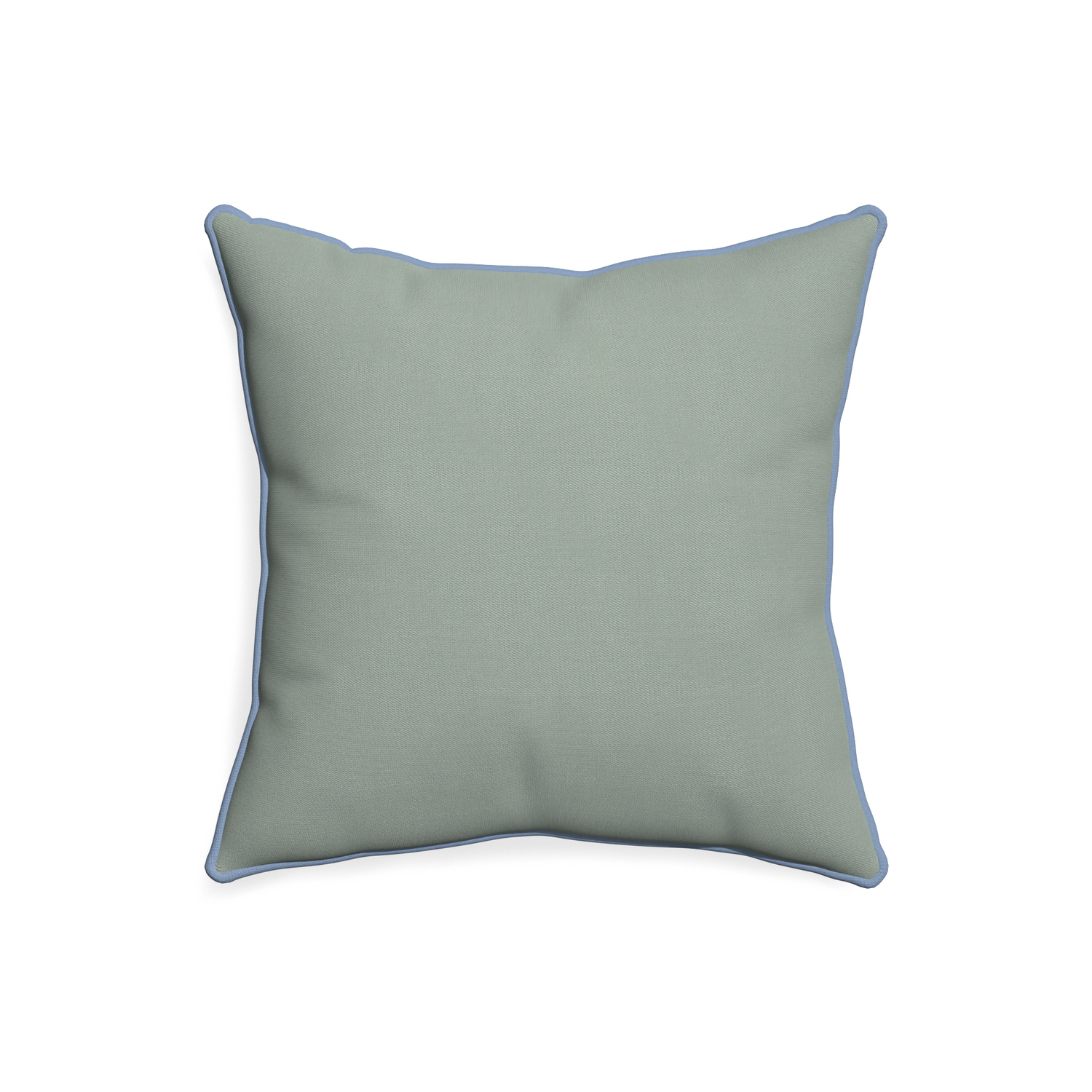 20-square sage custom sage green cottonpillow with sky piping on white background