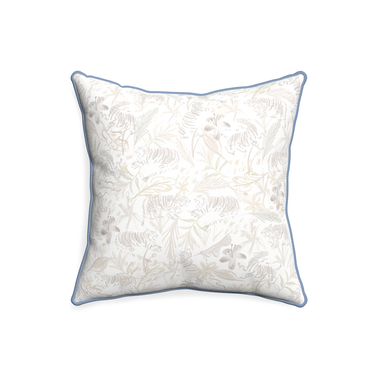 20-square frida sand custom beige chinoiserie tigerpillow with sky piping on white background