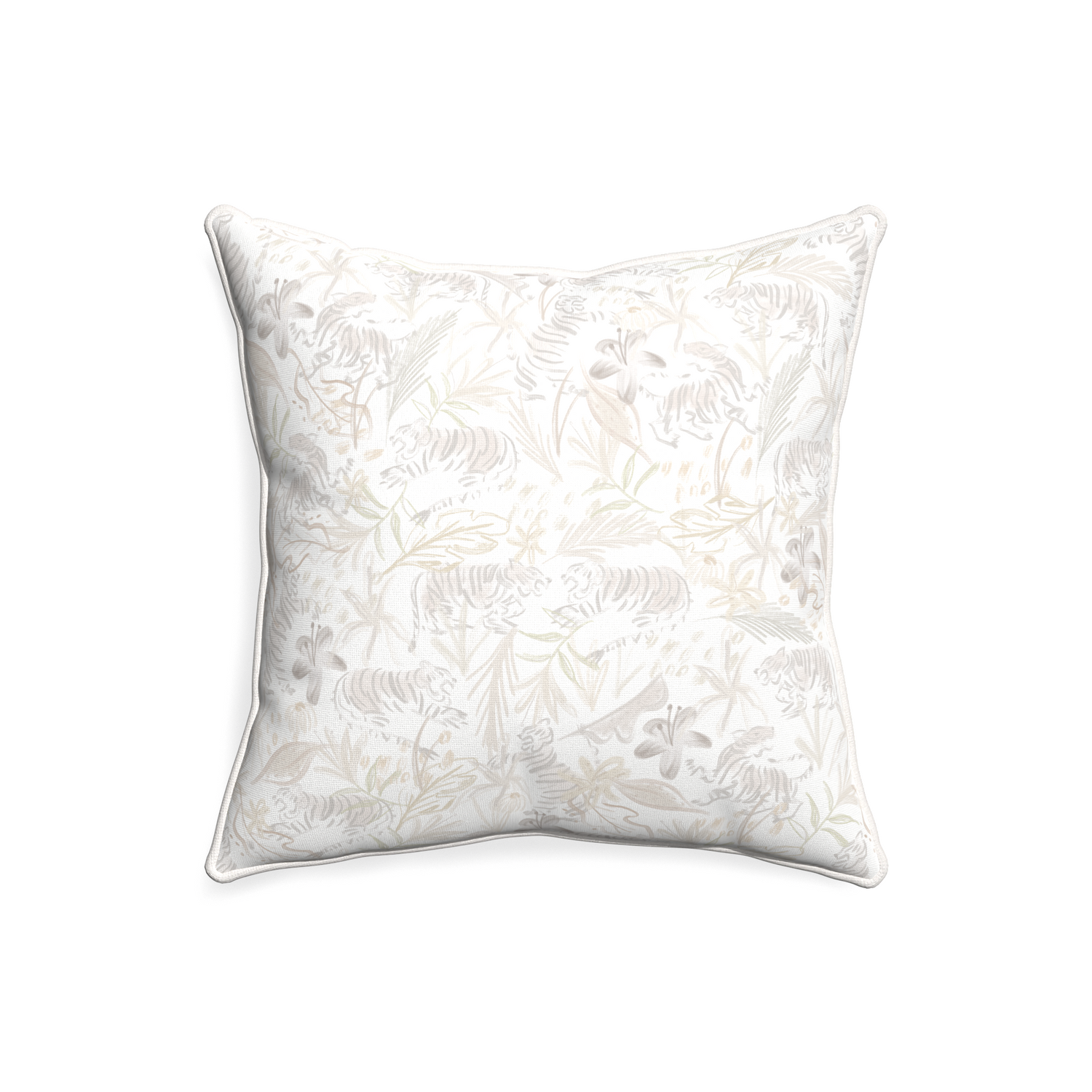 20-square frida sand custom beige chinoiserie tigerpillow with snow piping on white background